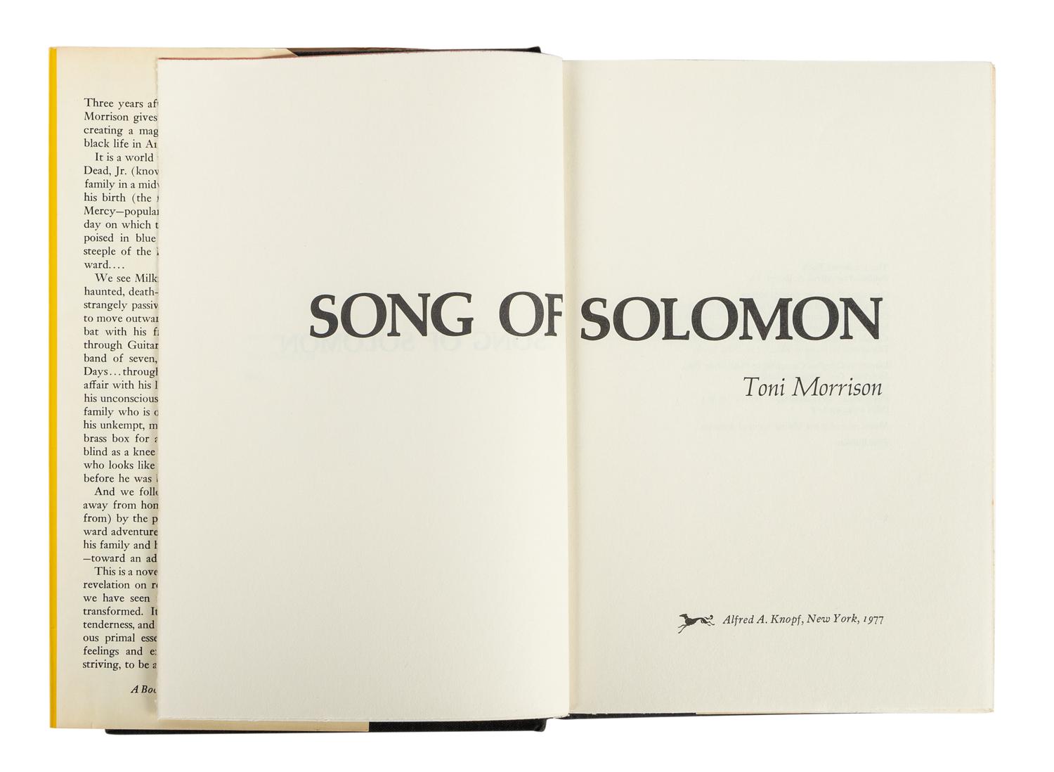 MORRISON, Toni (1931-2019). Song of Solomon . New York: Alfred A. Knopf, 1977.