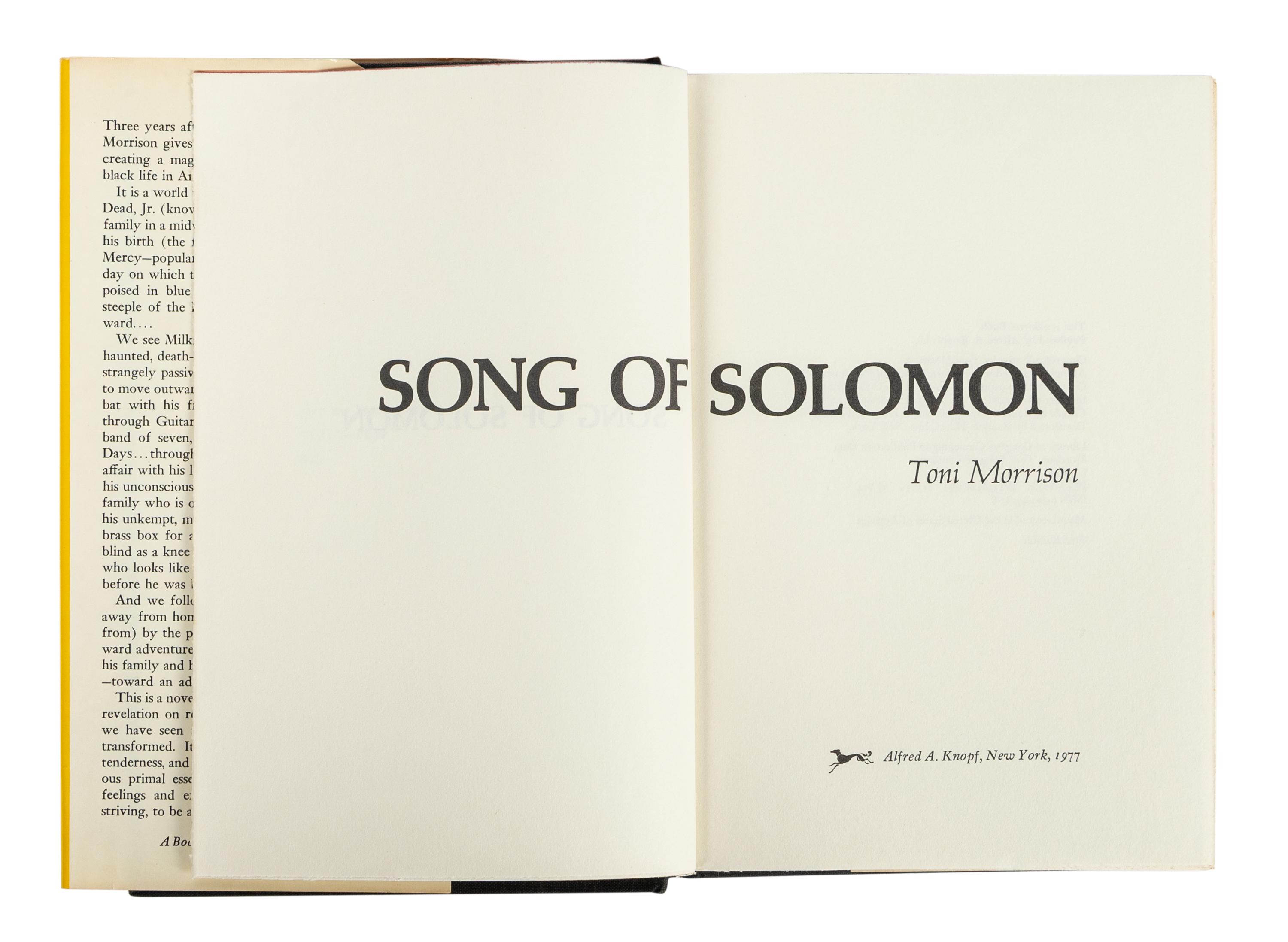 MORRISON, Toni (1931-2019). Song of Solomon . New York: Alfred A. Knopf, 1977.