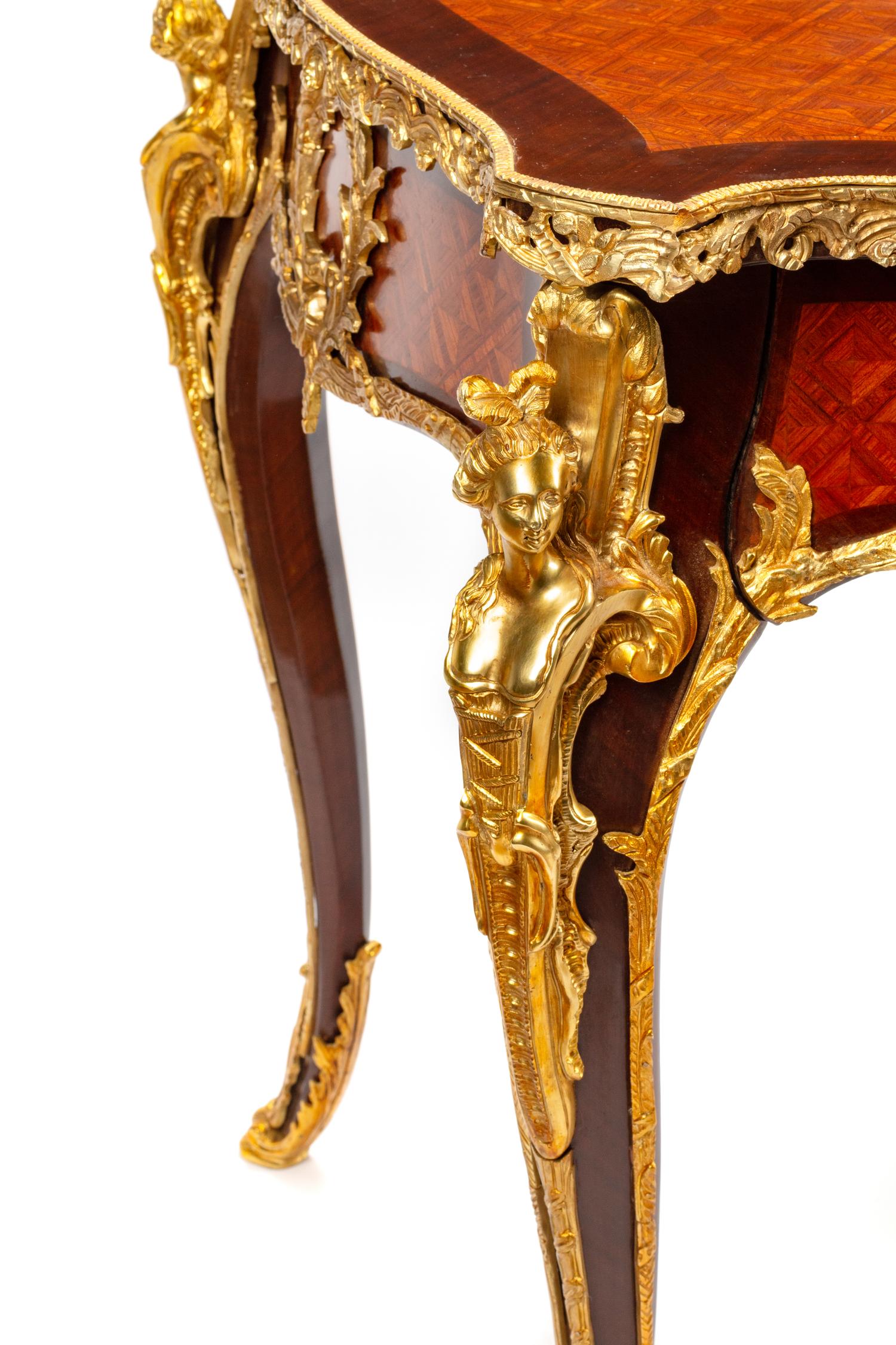 A Louis XV Style Gilt Bronze Mounted Parquetry Lady's Writing Table
