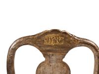 Six Italian Rococo Style Parcel Gilt and Painted Side Chairs