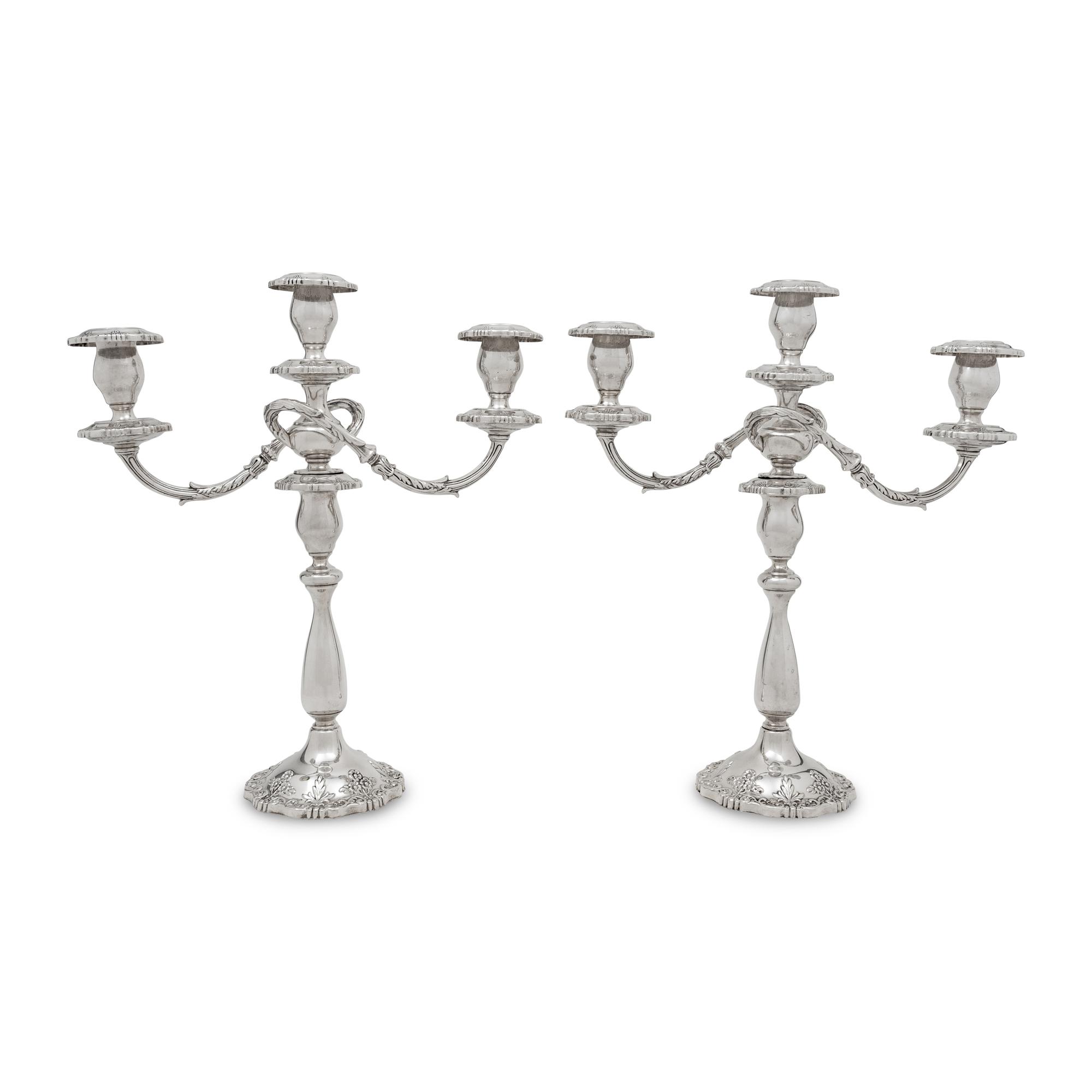 A Pair of American Silver Three-Light Candelabra