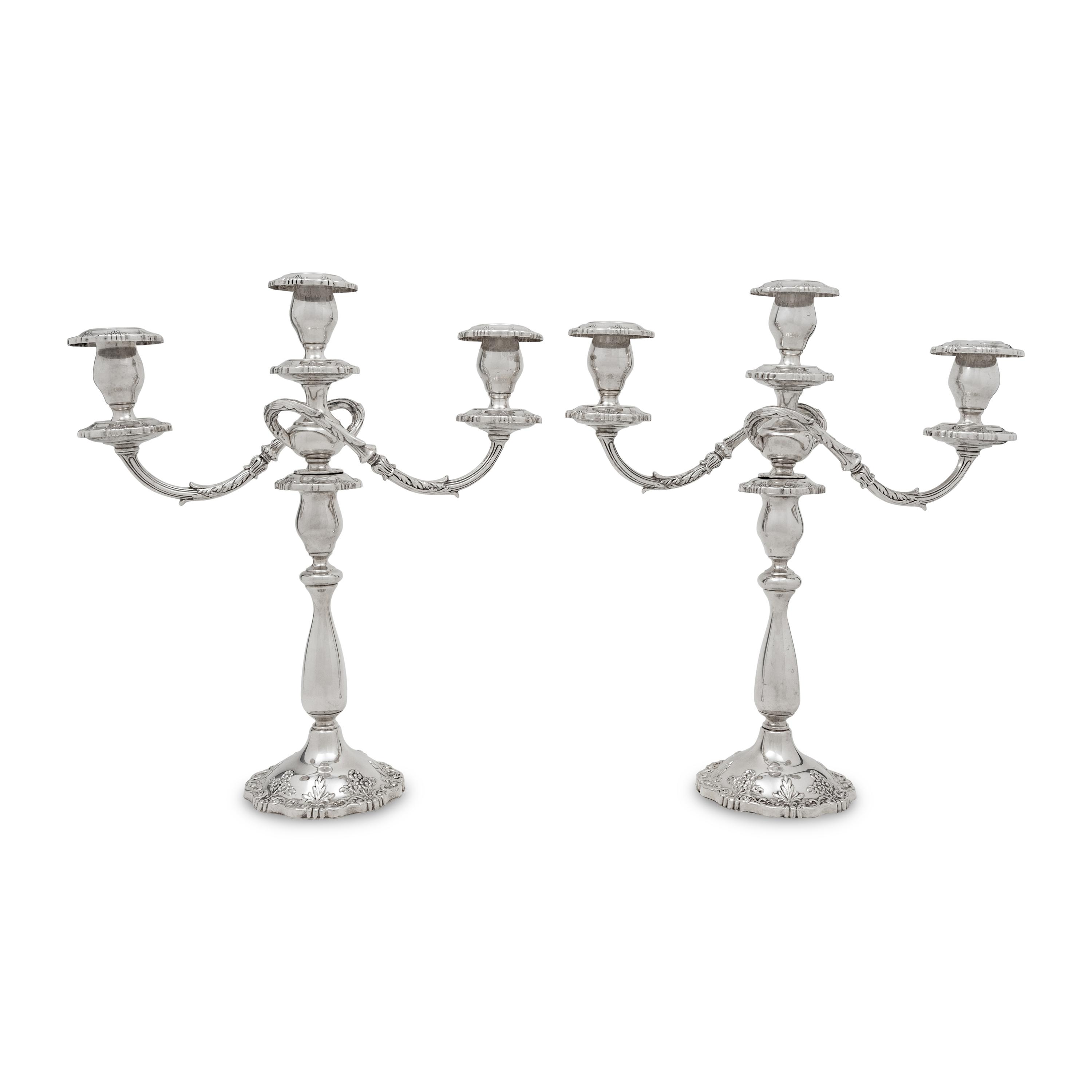 A Pair of American Silver Three-Light Candelabra