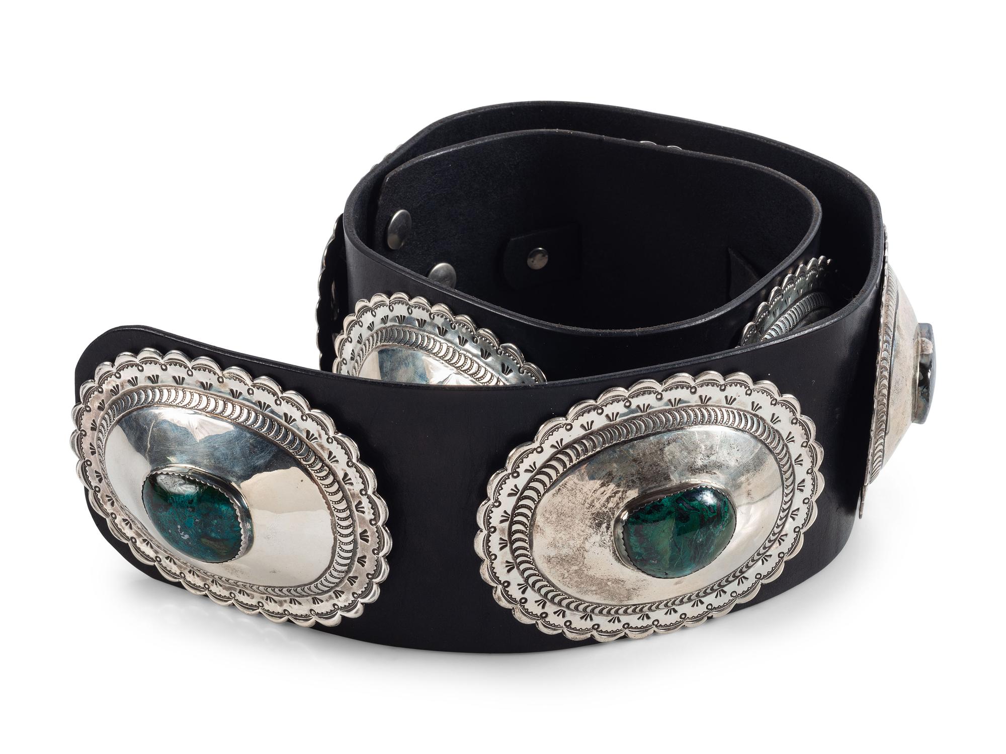 Large Navajo Silver and Chrysocolla Concha Belt