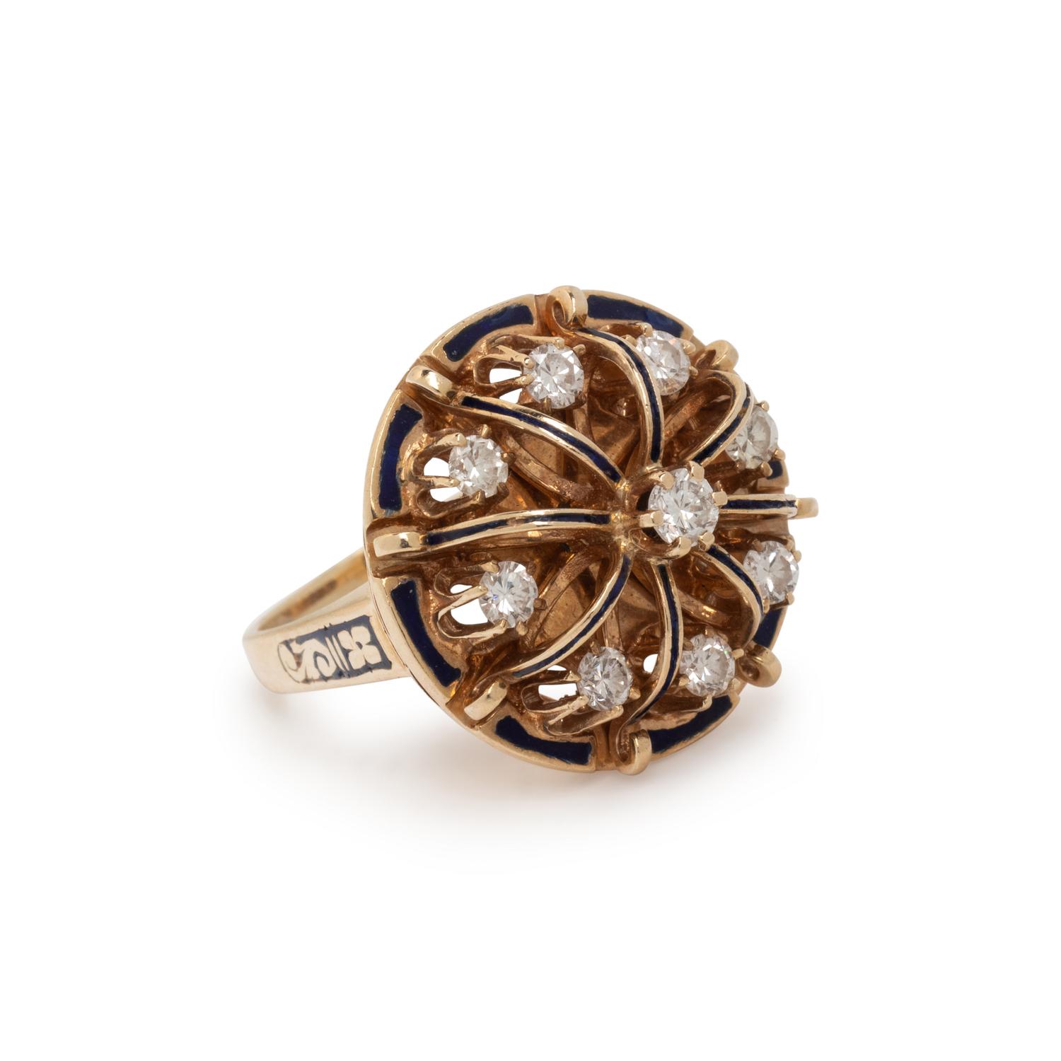 DIAMOND, ENAMEL AND YELLOW GOLD RING