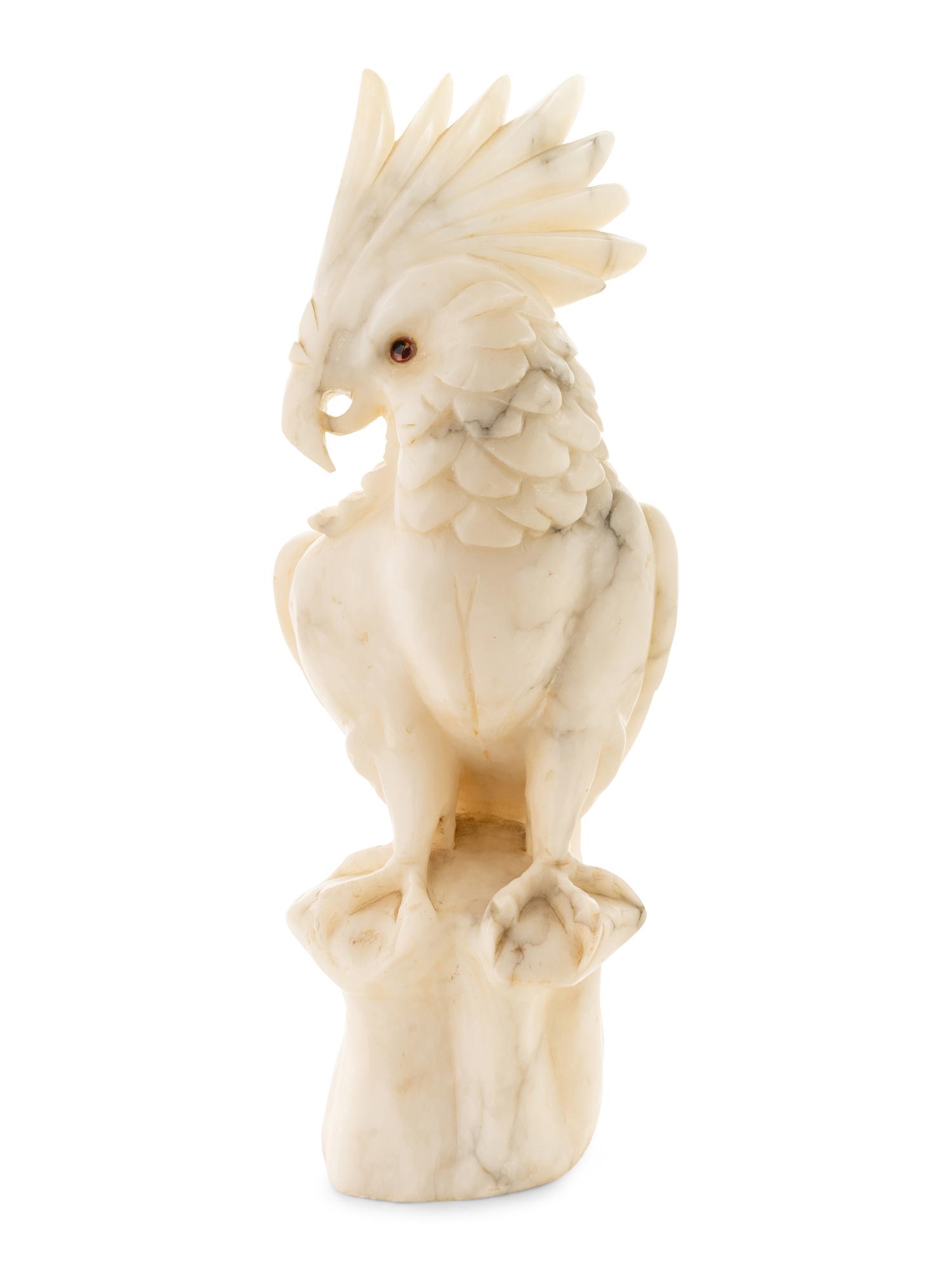An Italian Carved Marble Figure of a Cockatoo