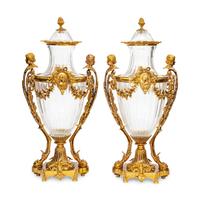 A Pair of Baccarat Gilt Bronze Mounted Glass Urns