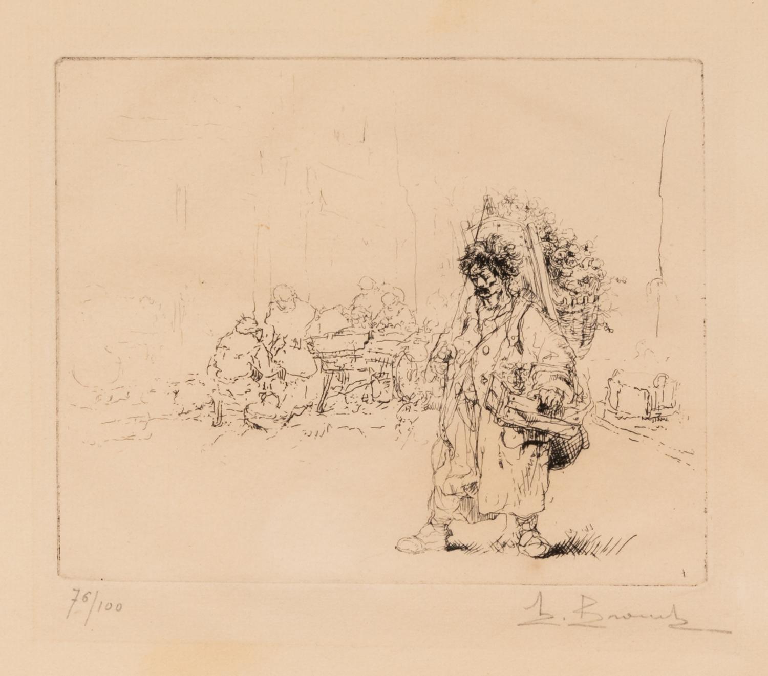 A Group of Works by Various Artists, , including Flower Seller with Basket by Auguste Brouet (French, 1872-1941), The Hardy Breed by Go