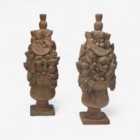 A pair of carved wooden fruit and flower arrangements circa 1855