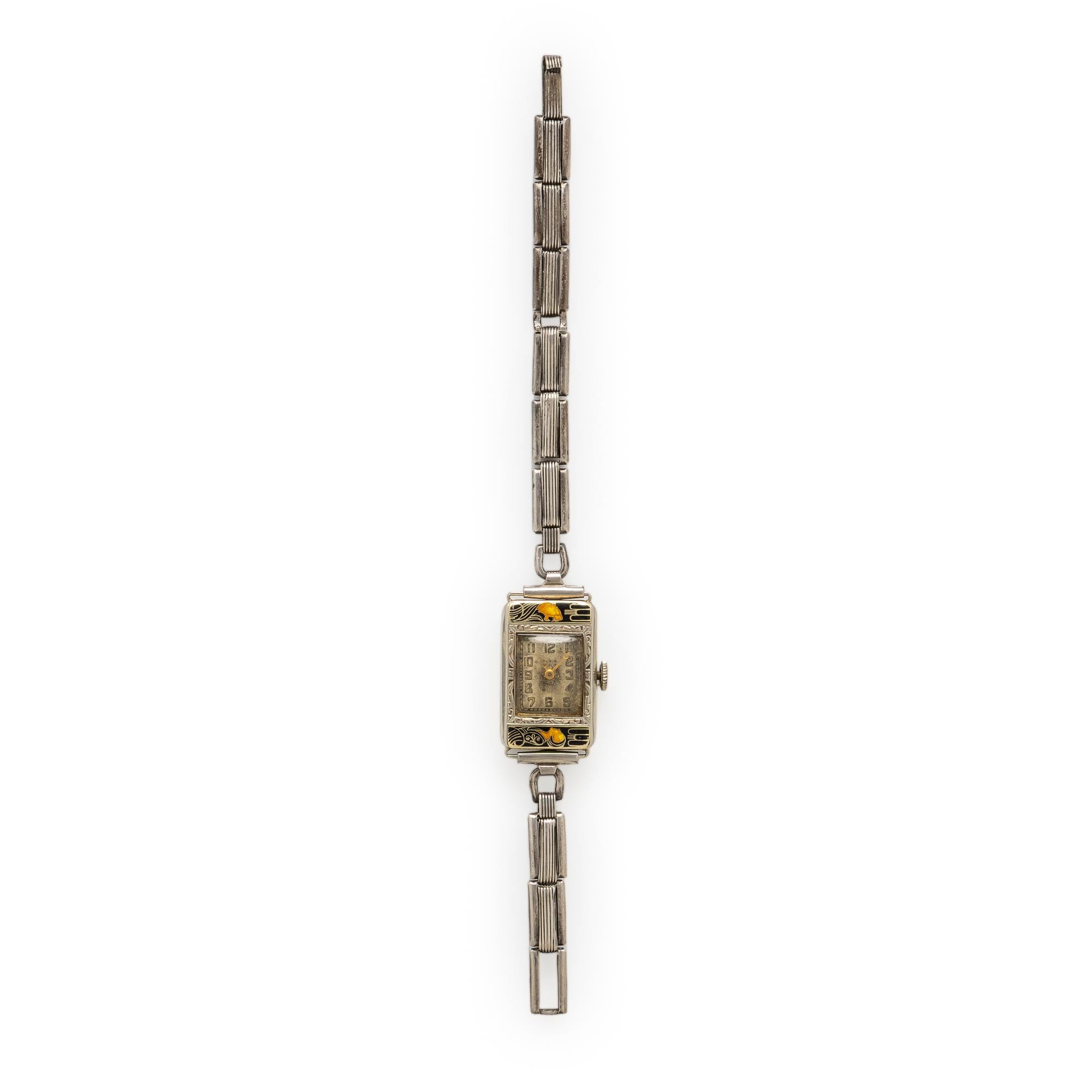 Art Deco, Elgin, White Gold, Sterling Silver, and Enamel Watch