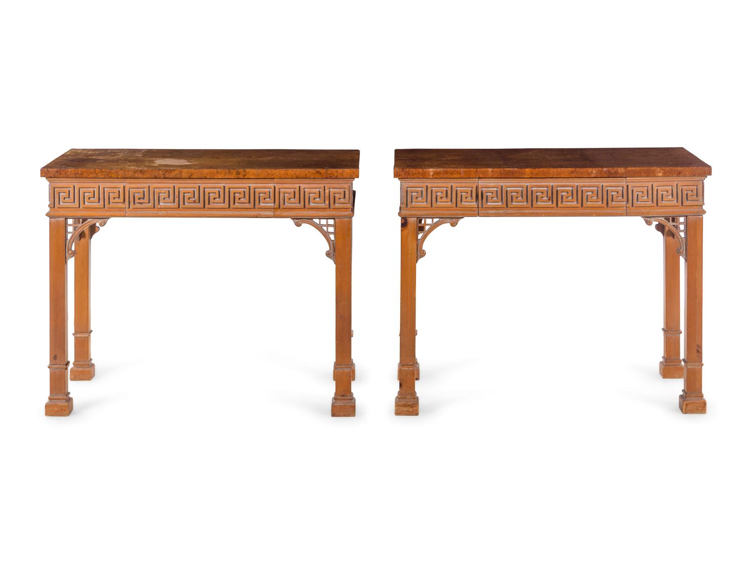 A Pair of Chinese Export Style Console Tables