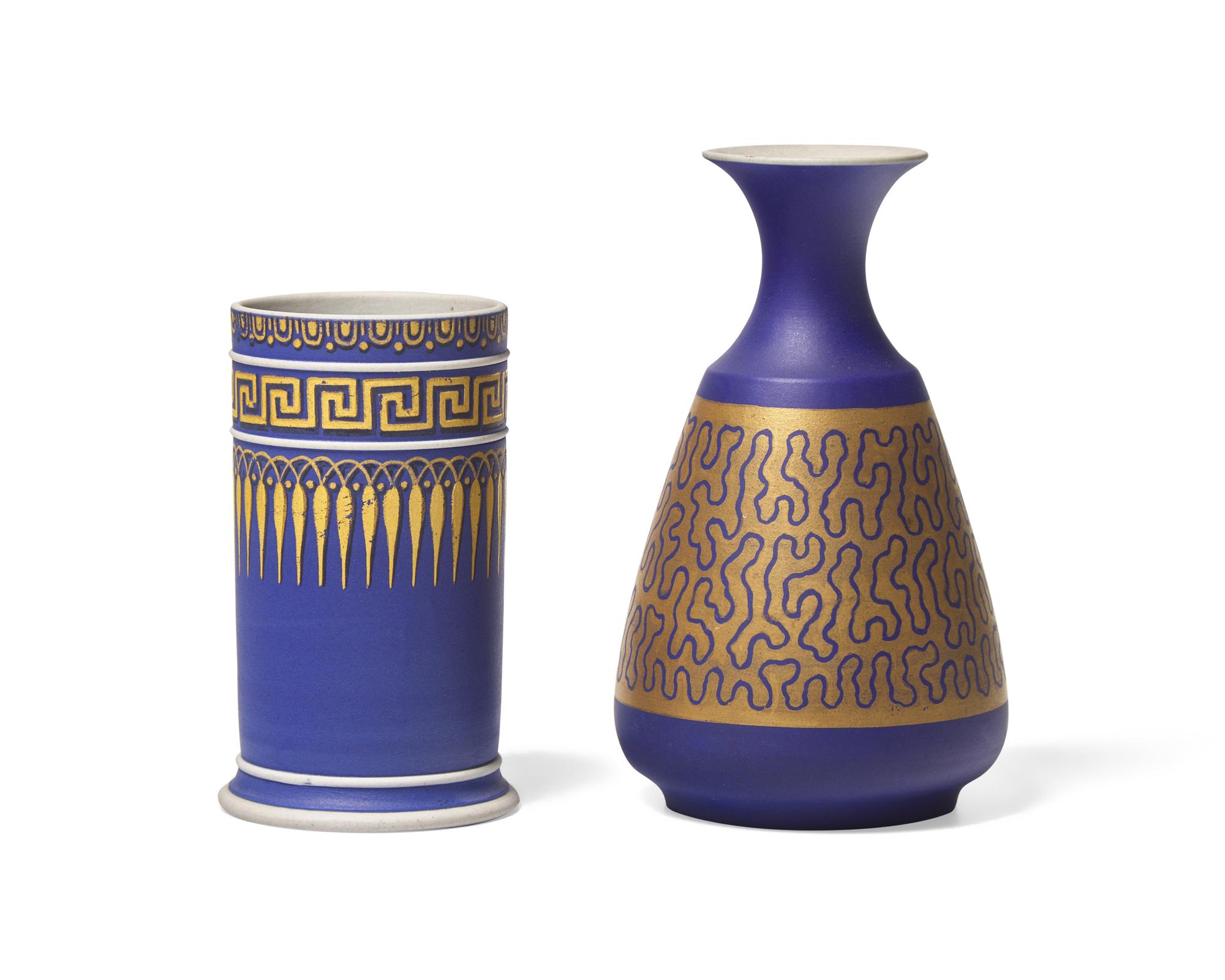 Two Wedgwood Cobalt and Parcel-Gilt Vases
