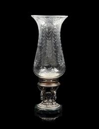 A Cut Glass, Silver-Plate and Marble Hurricane Candlestick