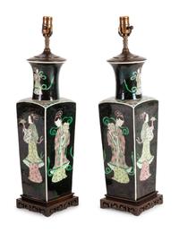 A Pair of Chinese Famille Noire Porcelain Vases