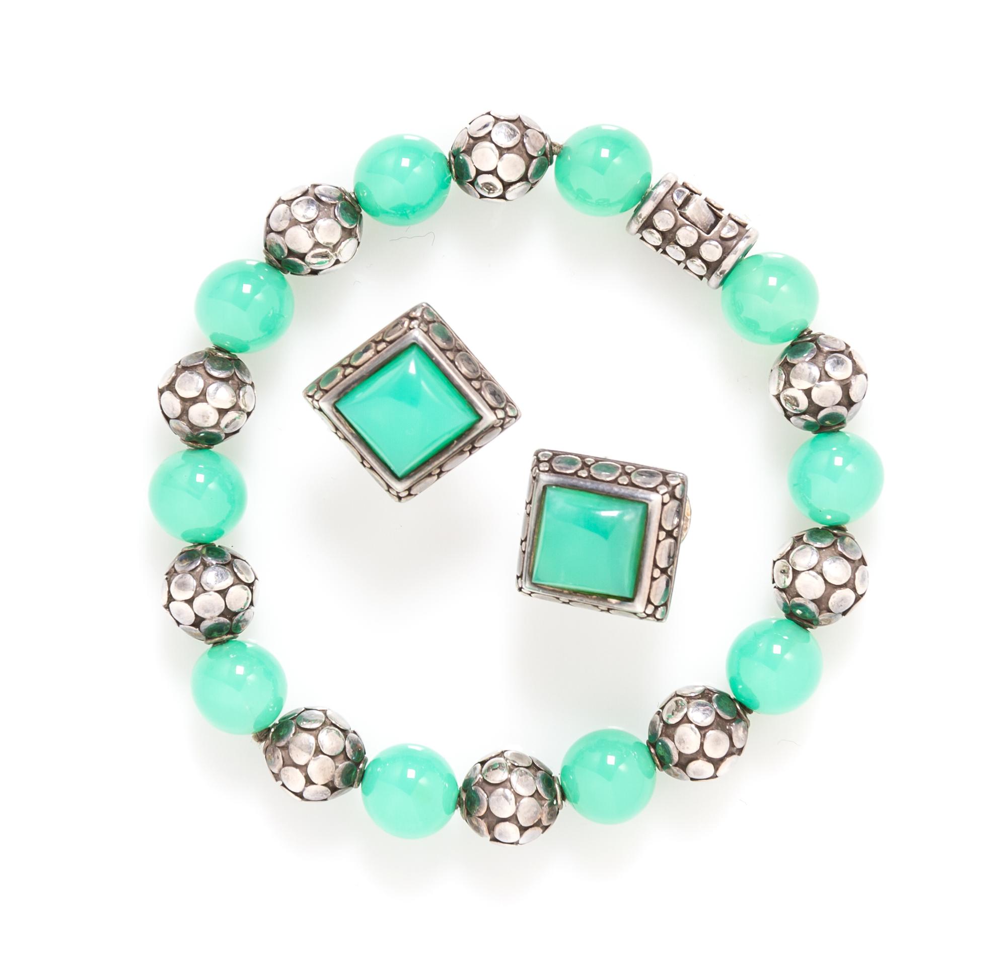 A Collection of Sterling Silver and Dyed Chalcedony Jewelry, John Hardy, 23.40 dwts.