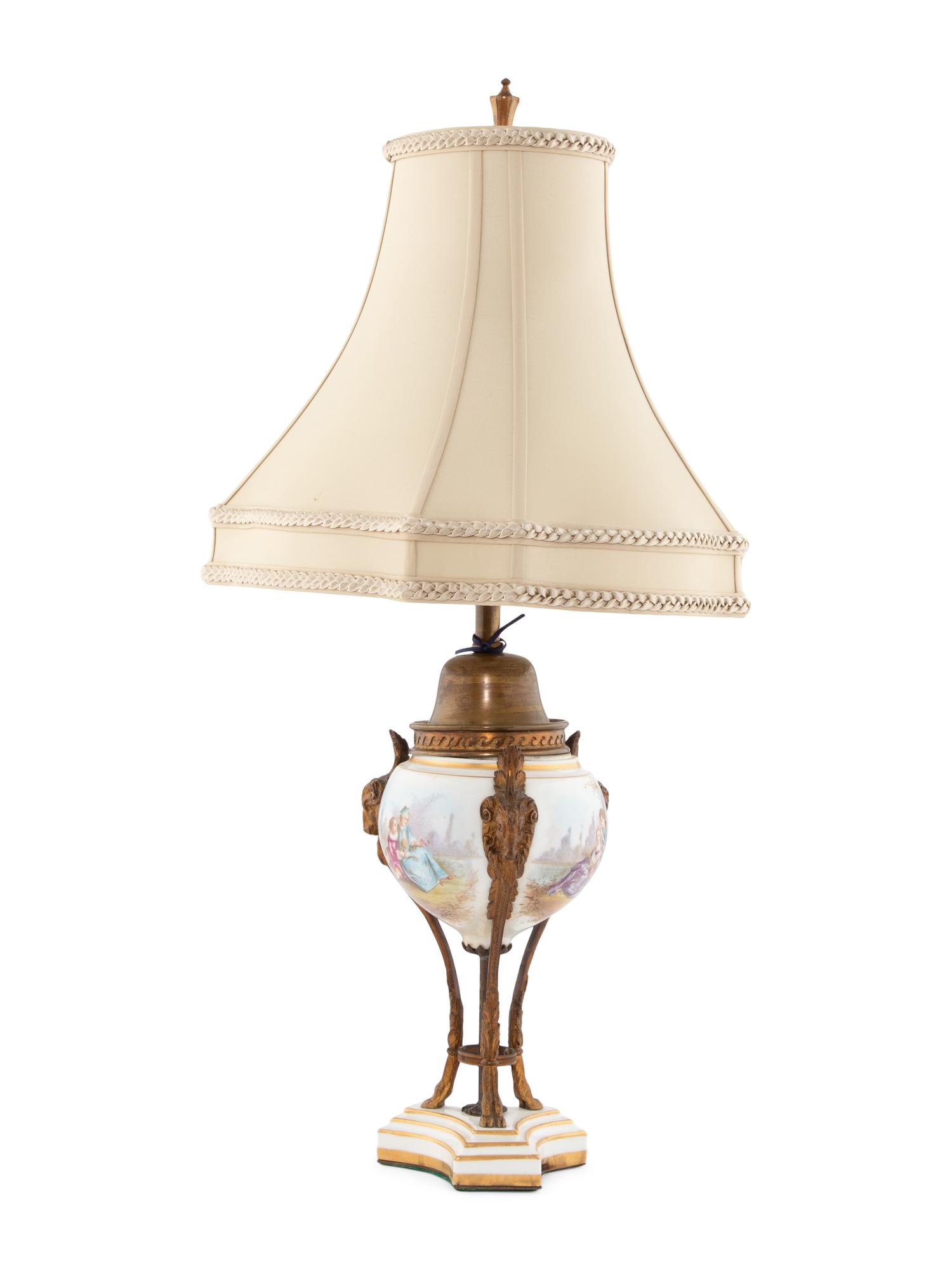 A Sevres Style Porcelain and Gilt Bronze Urn Lamp
