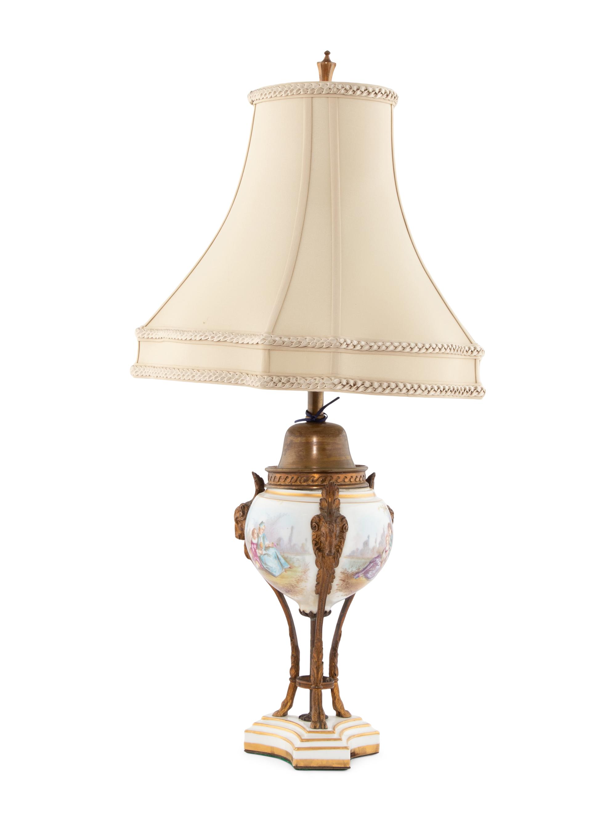 A Sevres Style Porcelain and Gilt Bronze Urn Lamp
