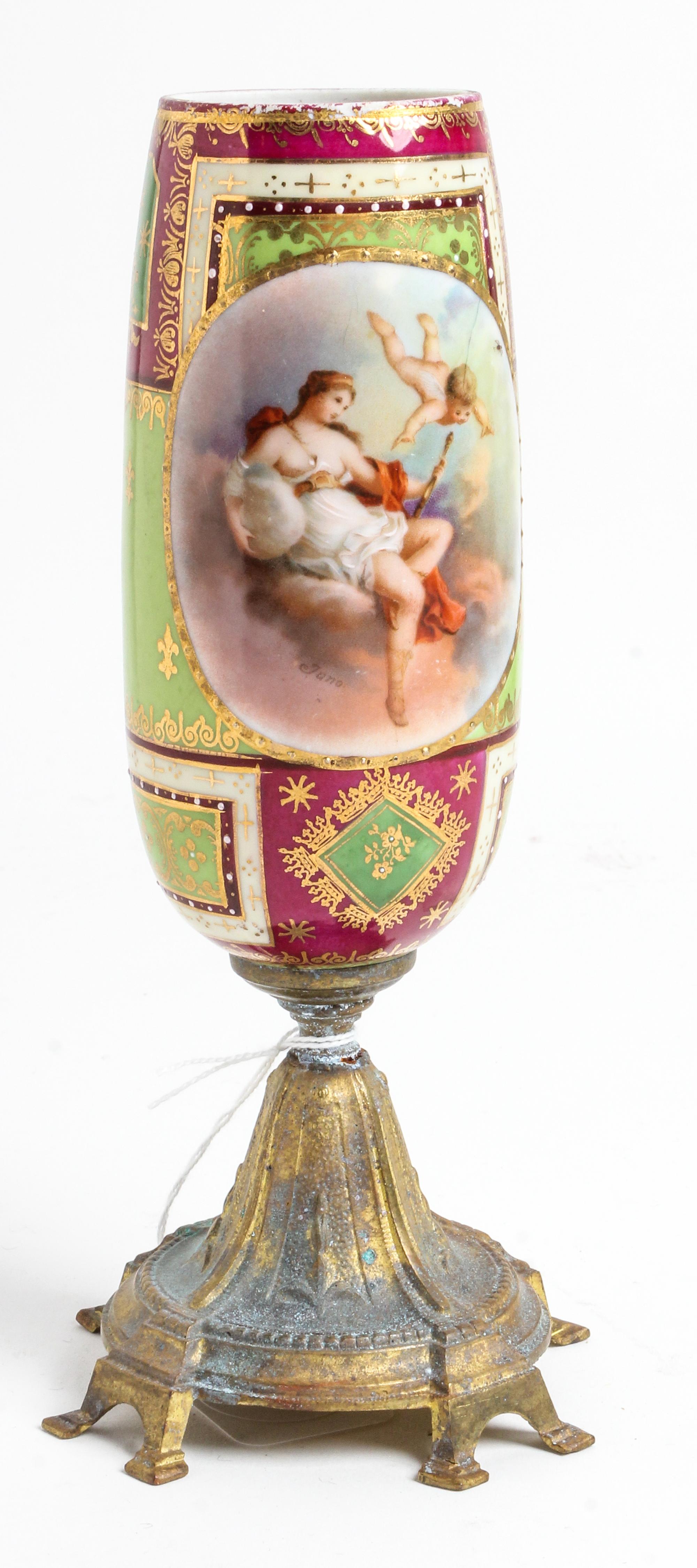 A Gilt Metal Mounted Vienna Porcelain Vase Height 8 inches. — EARLY 20TH CENTURY