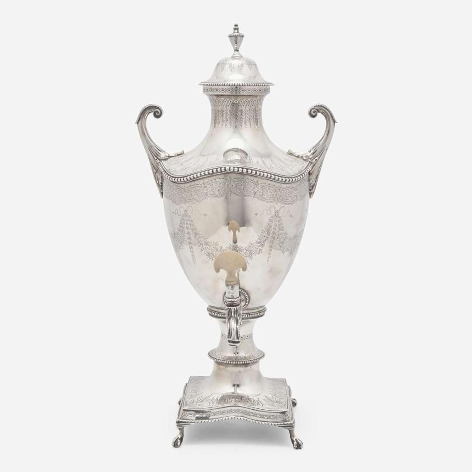 A George III sterling silver hot water urn Charles Wright, London, 1774