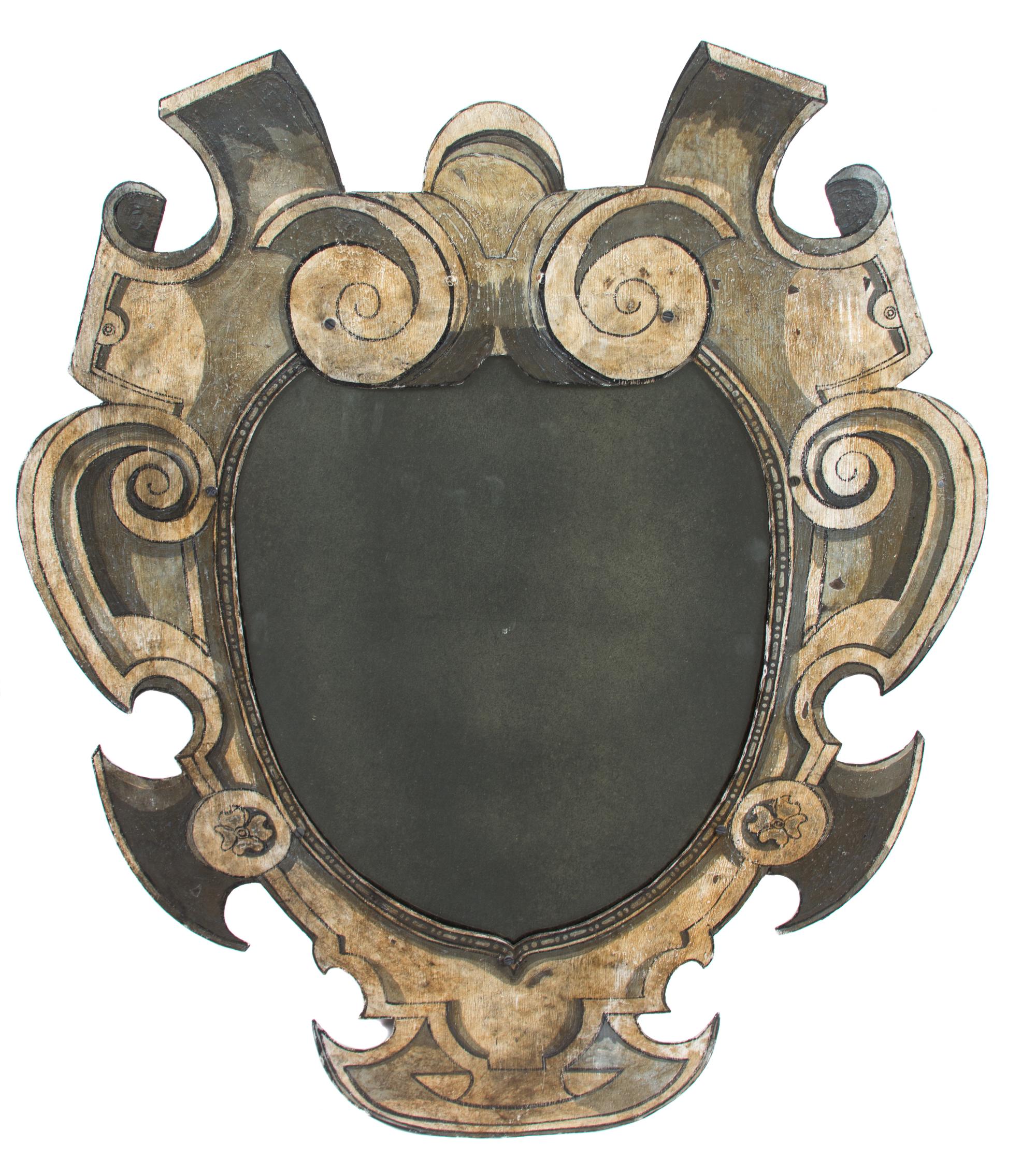 An Italian Painted Metal Cartouche-Form Wall Mirror Height 44 x width 32 inches. — 19TH CENTURY