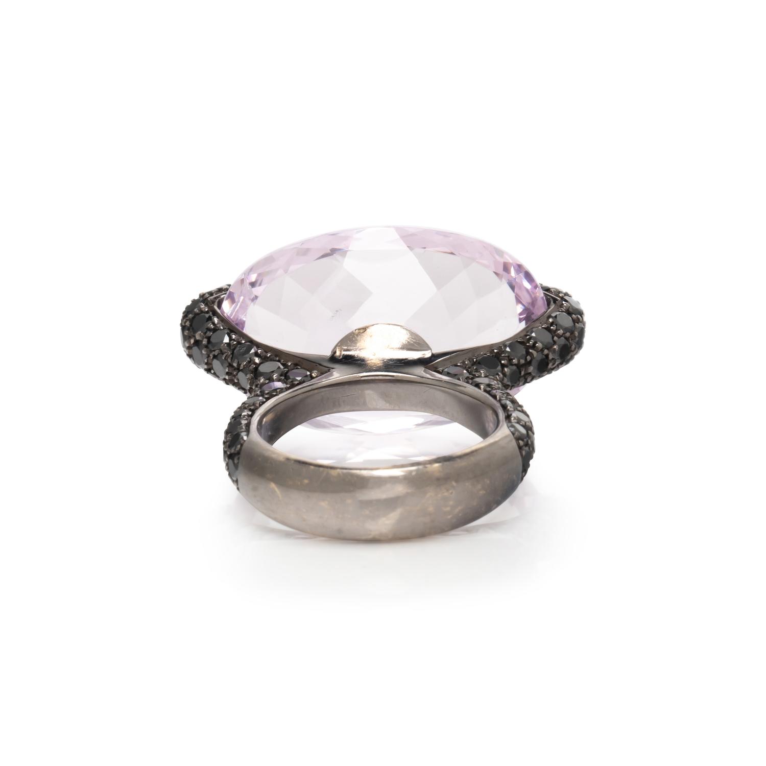 GIORGIO ARMANI, BLACKENED GOLD, KUNZITE, AND BLACK DIAMOND RING