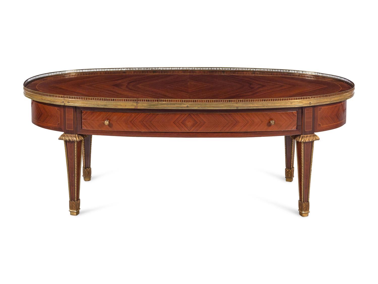 A Louis XVI Style Gilt Metal Mounted Parquetry Low Table