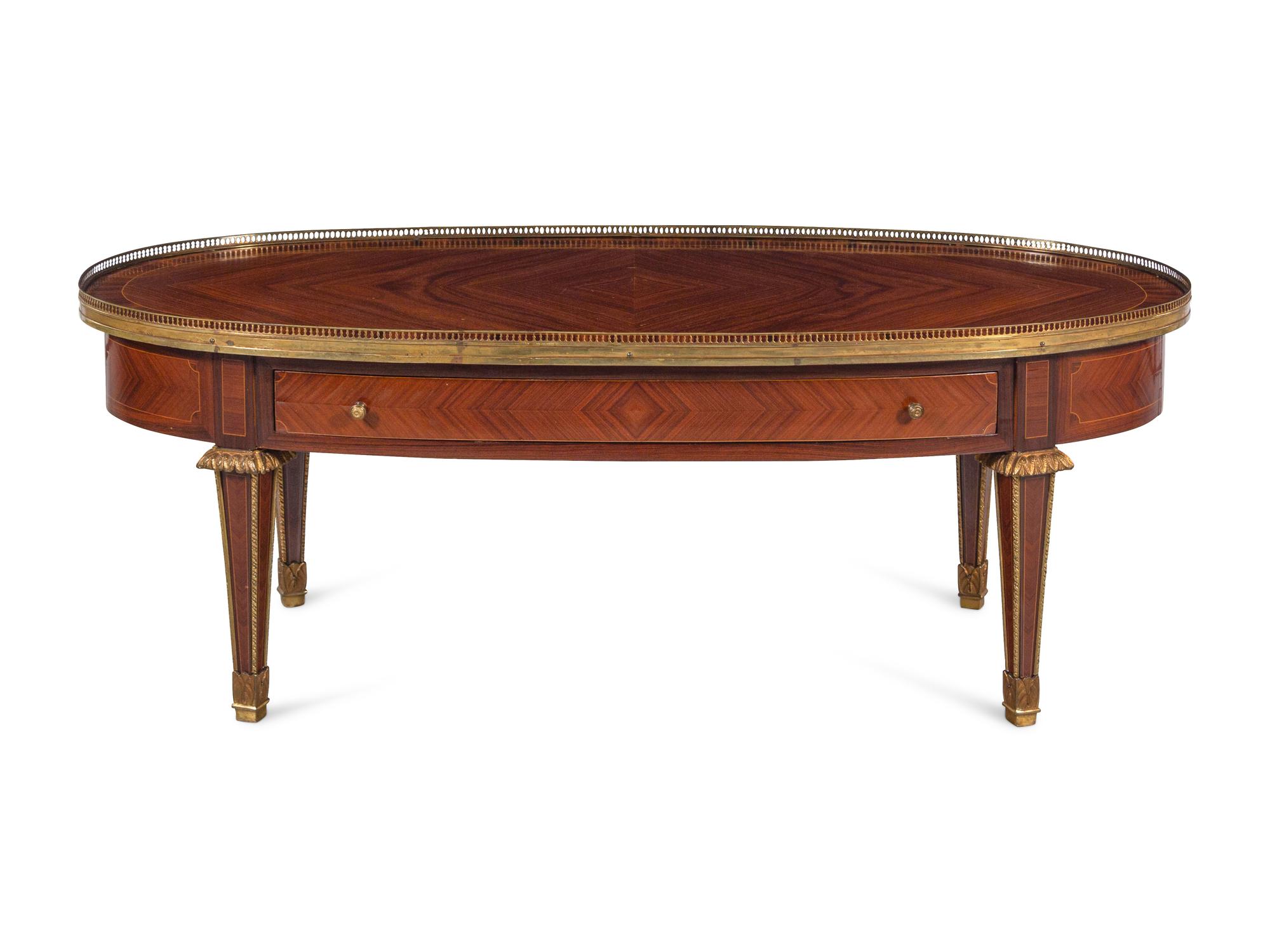 A Louis XVI Style Gilt Metal Mounted Parquetry Low Table