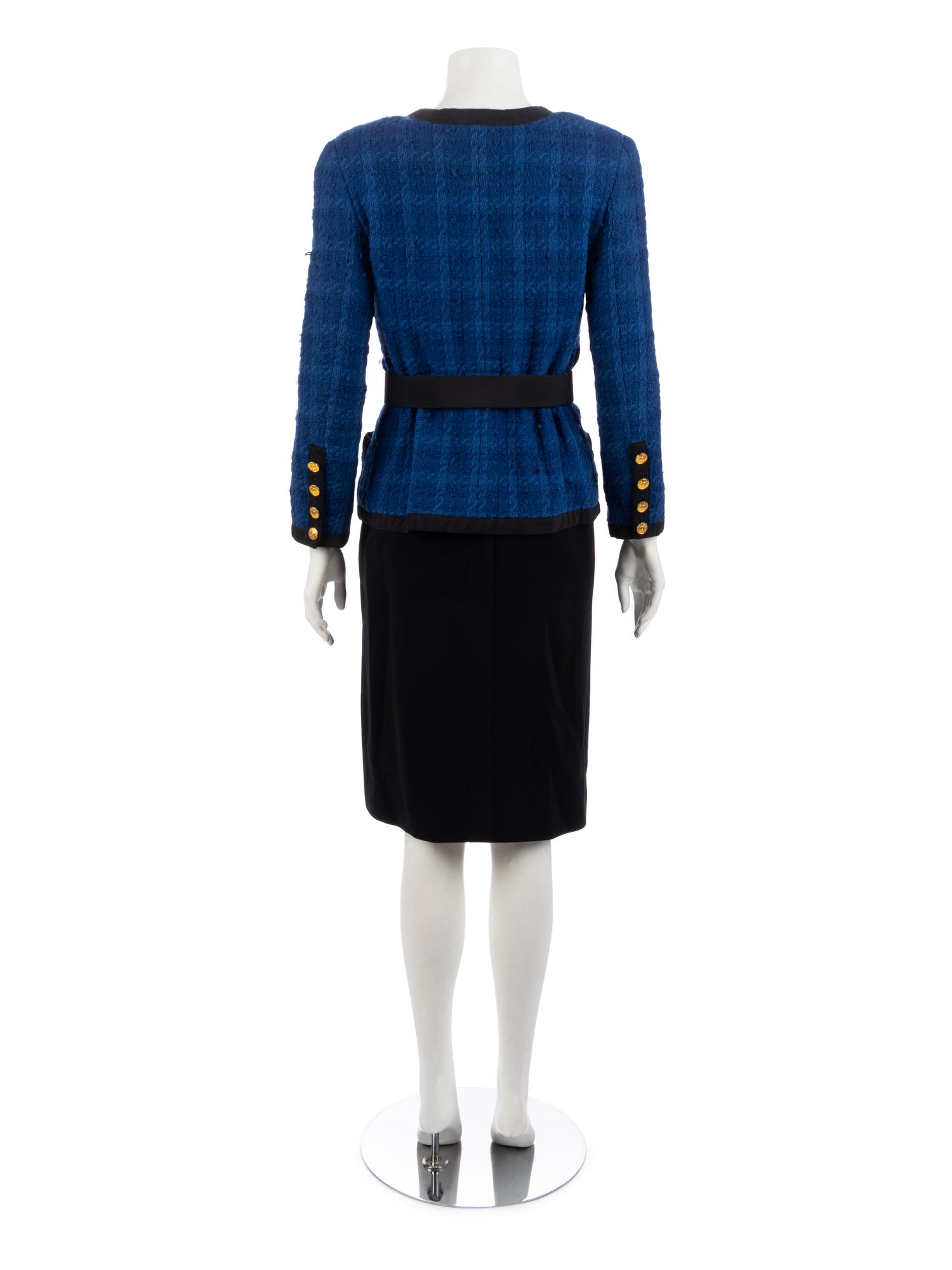 Chanel Blue Skirt Suit with Belt, 1990-2000s