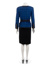 Chanel Blue Skirt Suit with Belt, 1990-2000s