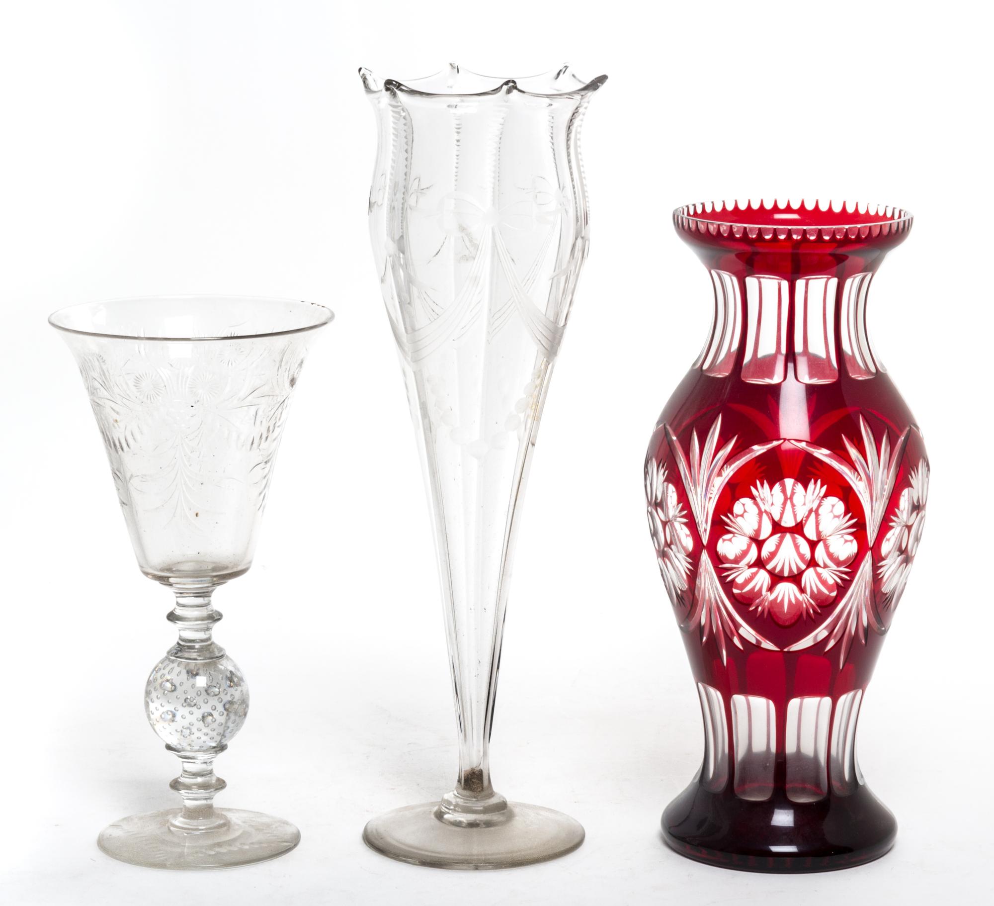 Three Glass Vases Height of tallest 8 1/2 inches. — 19TH/20TH CENTURY