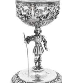 A Pair of German Silver Figural Goblets with Glass Liners