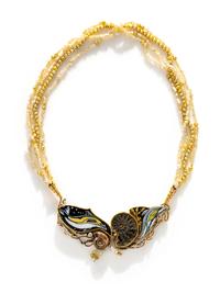 MARIANNE HUNTER, GOLD, SILVER, PEARL, AND ENAMEL NECKLACE