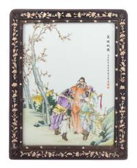 A Famille Rose Porcelain Plaque Height overall 18 1/2 x width 14 1/2 inches.