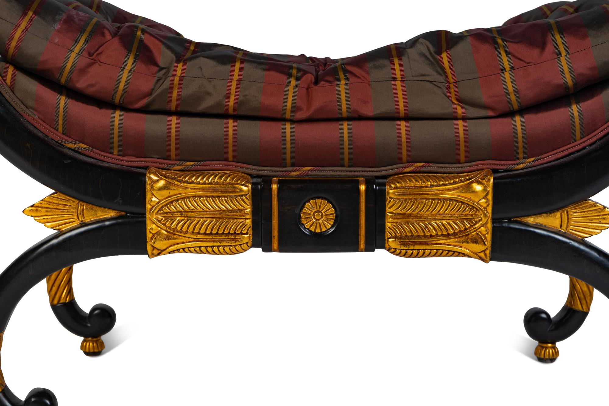 A Baker Regency Style Painted and Parcel Gilt Curule Bench