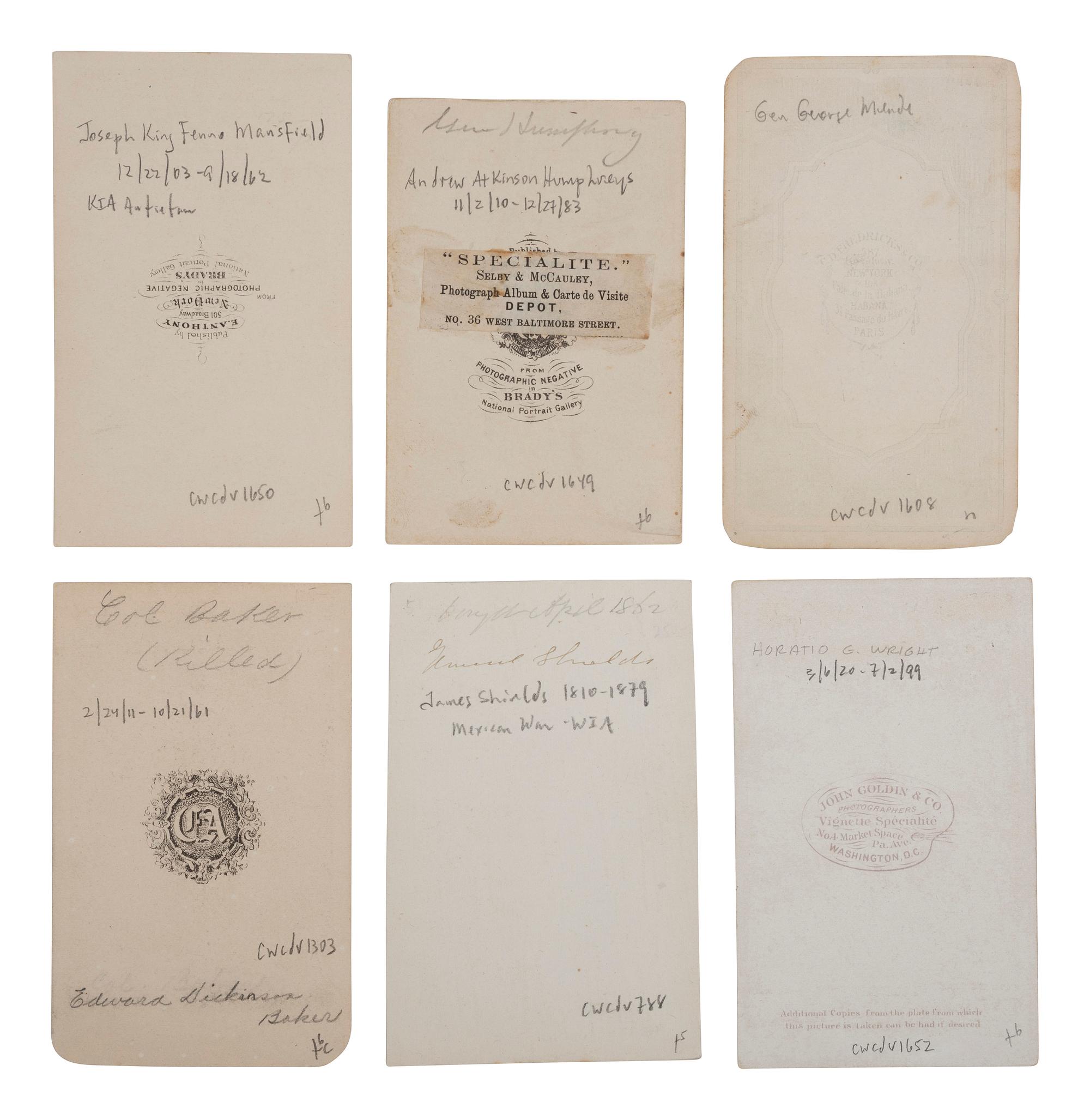 [CIVIL WAR]. A group of 25 CDVs of Union generals, many from the Army of the Potomac, incl. SICKLES, HANCOCK, BIRNEY, FRANKLIN, and STONEMAN.
