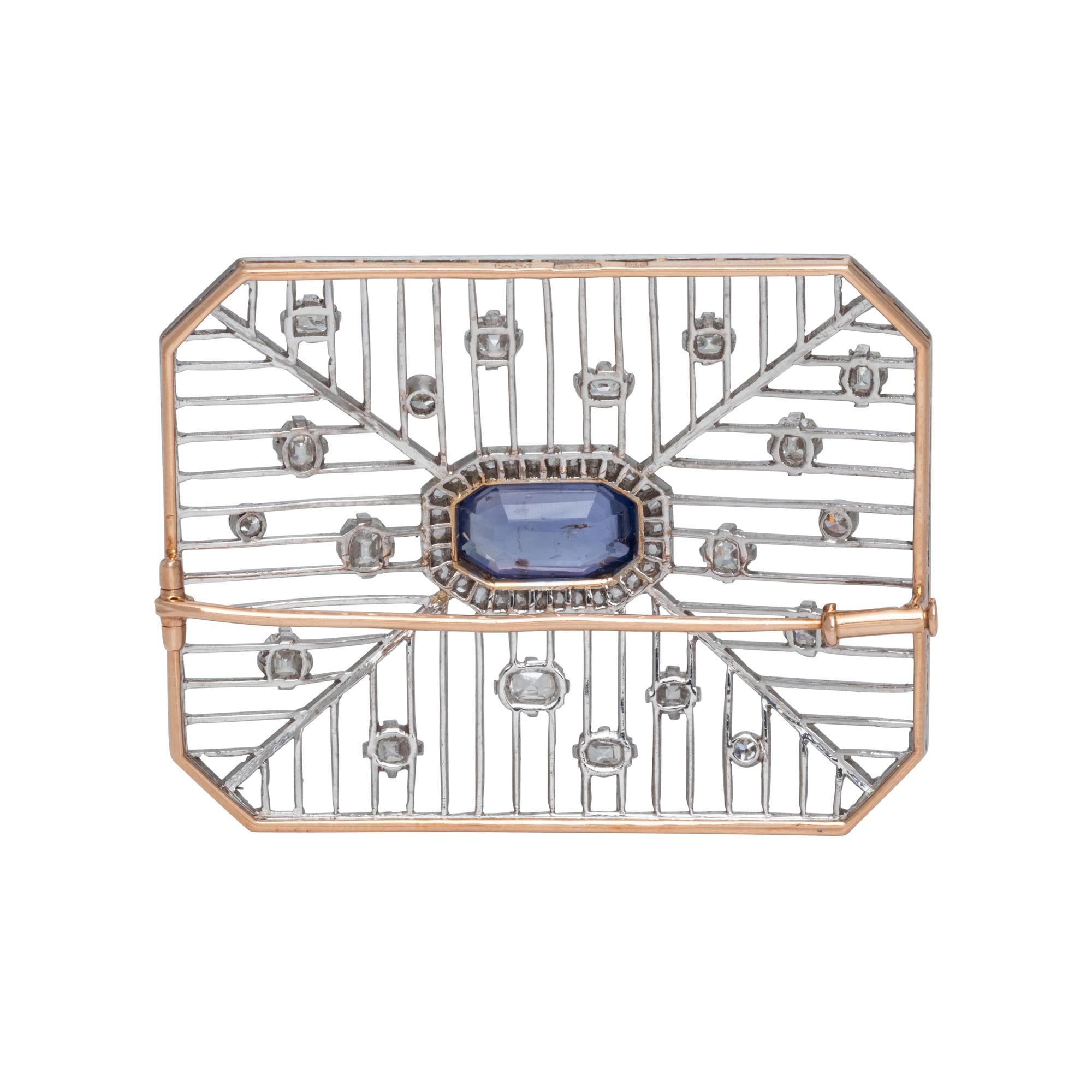 RUSSIAN, SAPPHIRE AND DIAMOND BROOCH