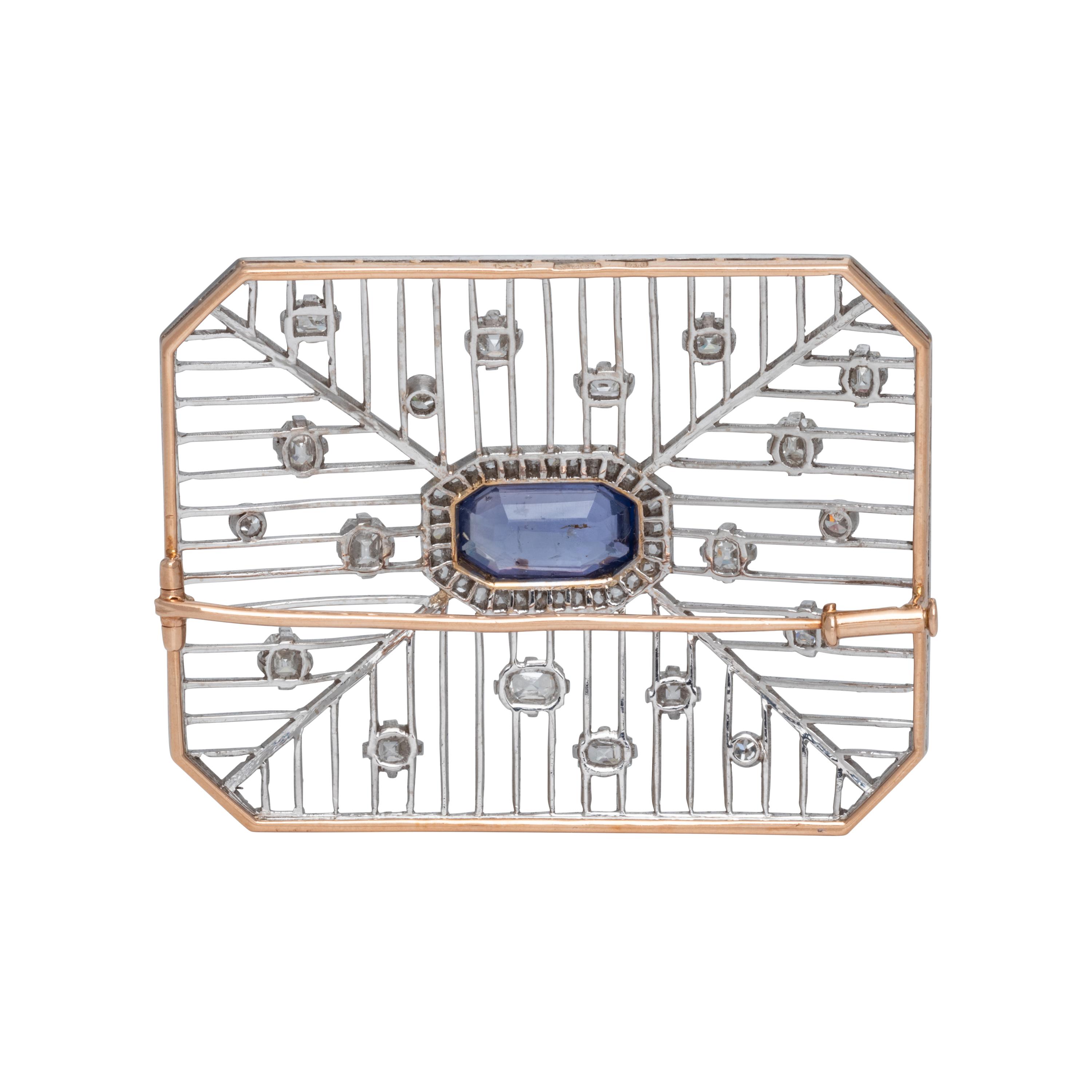 RUSSIAN, SAPPHIRE AND DIAMOND BROOCH