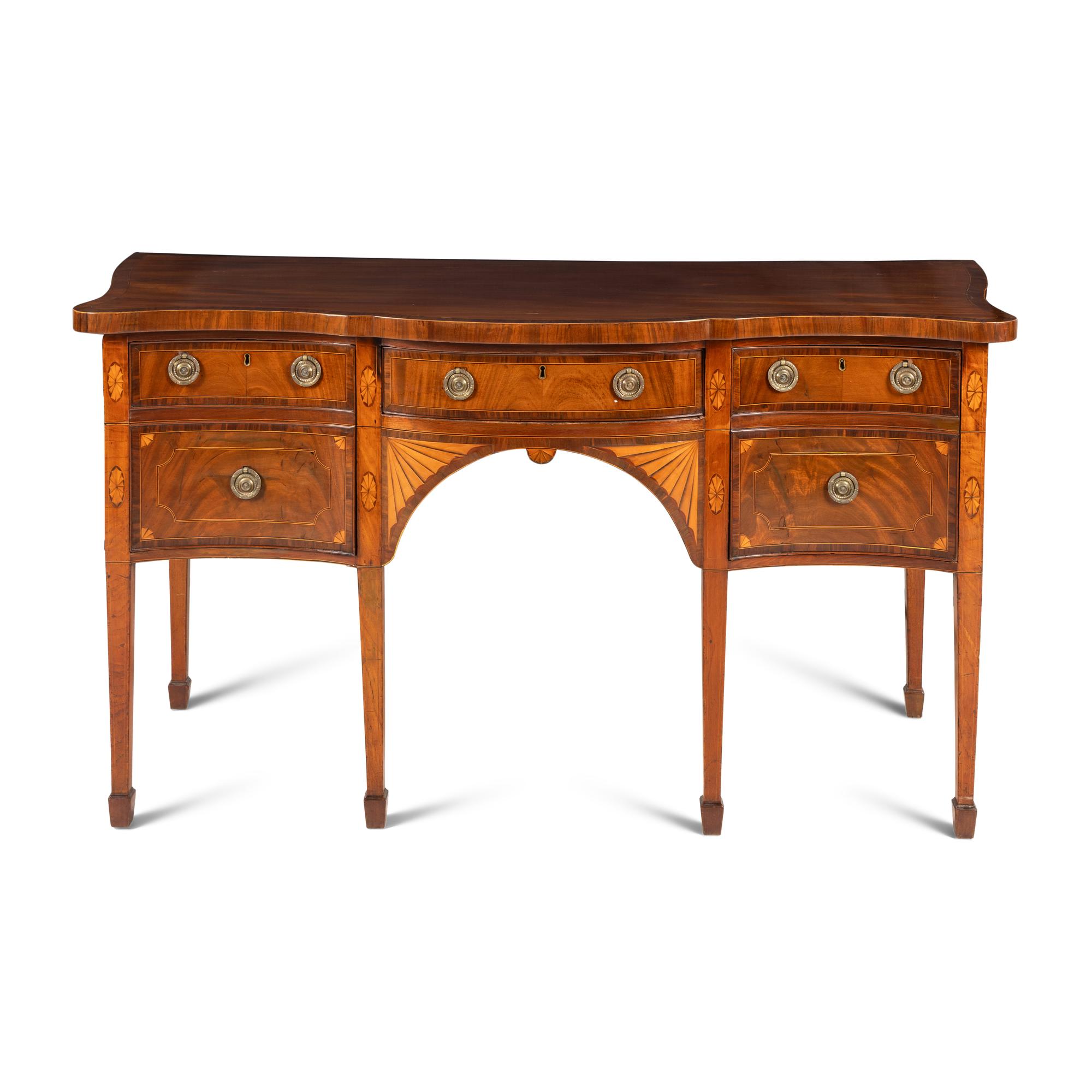 A George III Mahogany and Marquetry Serpentine Sideboard