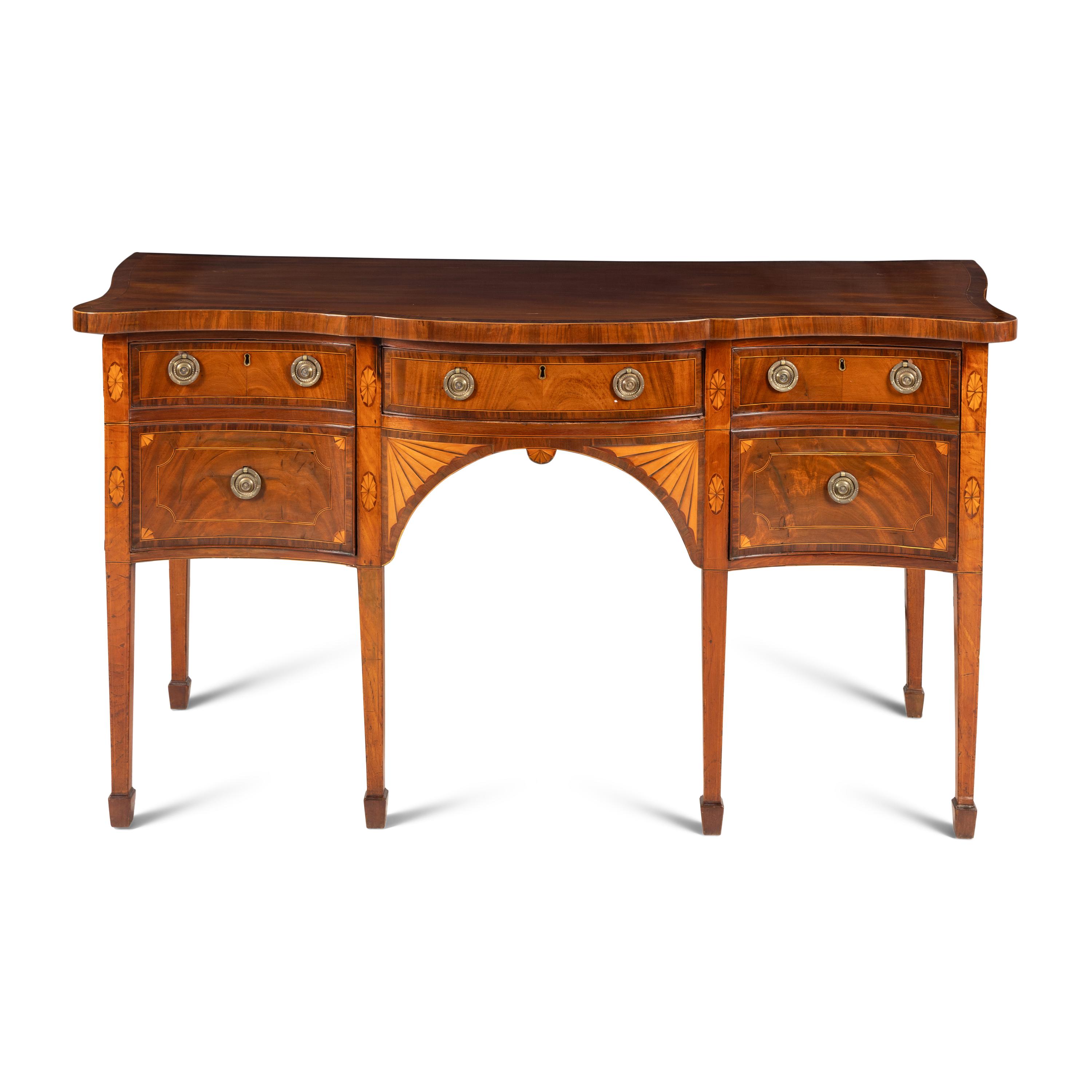 A George III Mahogany and Marquetry Serpentine Sideboard