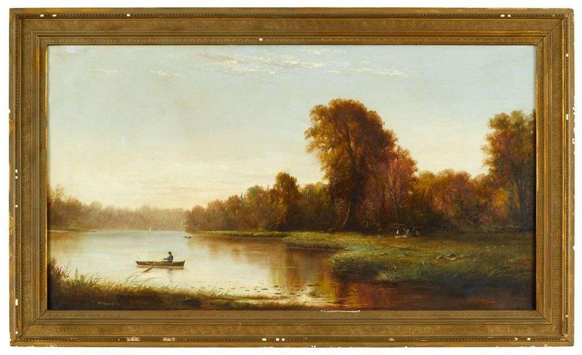 Wesley Elbridge Webber (1841-1914) river scene with boat