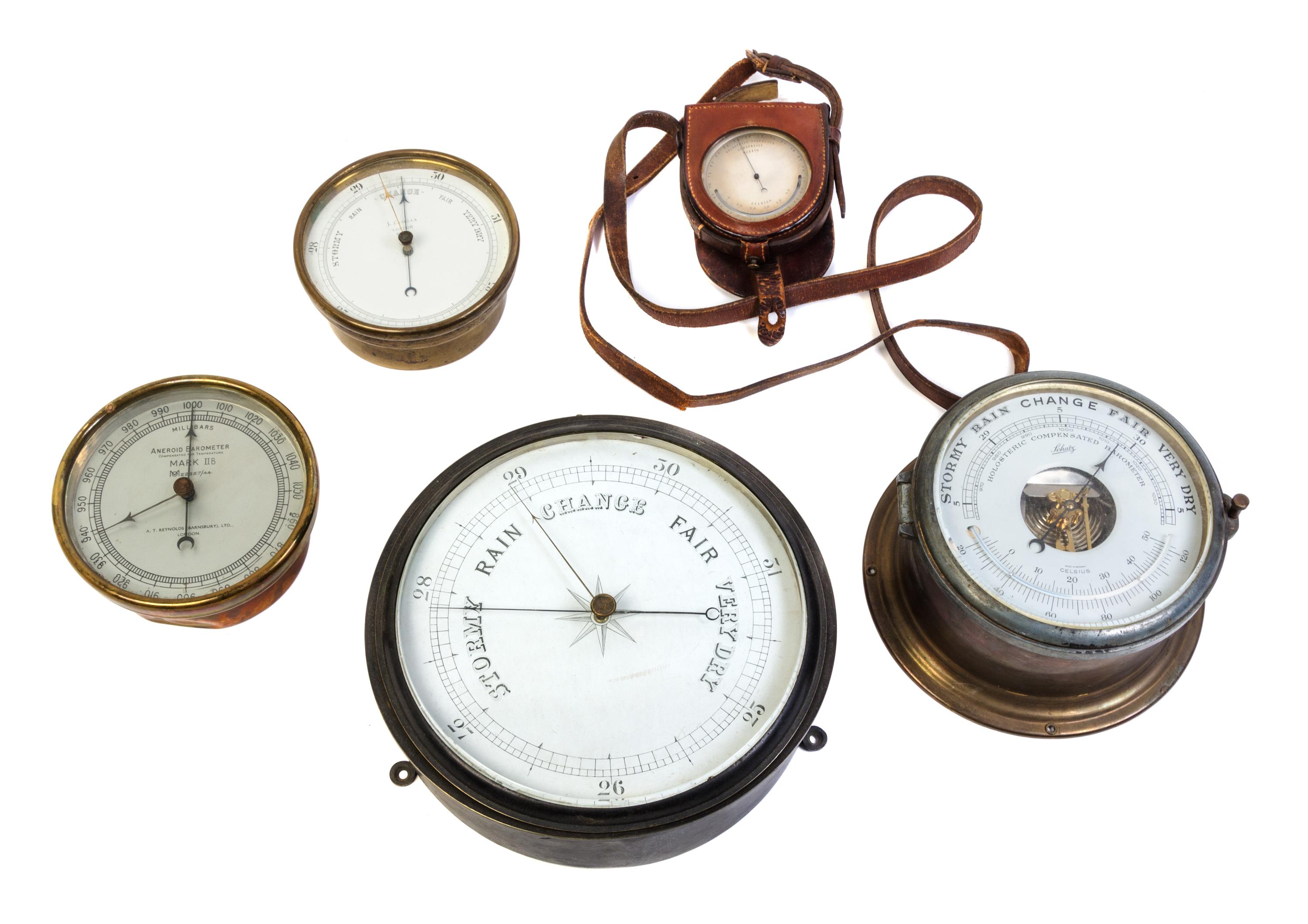 A Group of Five Barometers Diameter of largest 8 inches. — 20TH CENTURY