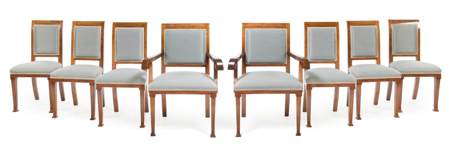 Art Deco, HUNGARY, 1930s, a set of 8 dining chairs, comprising 2 arm and 6 sides