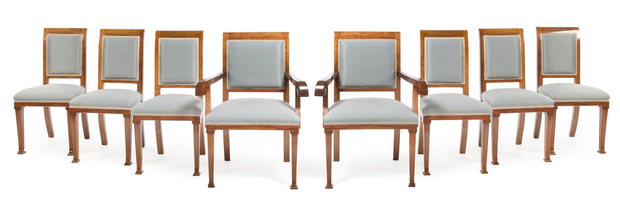 Art Deco, HUNGARY, 1930s, a set of 8 dining chairs, comprising 2 arm and 6 sides