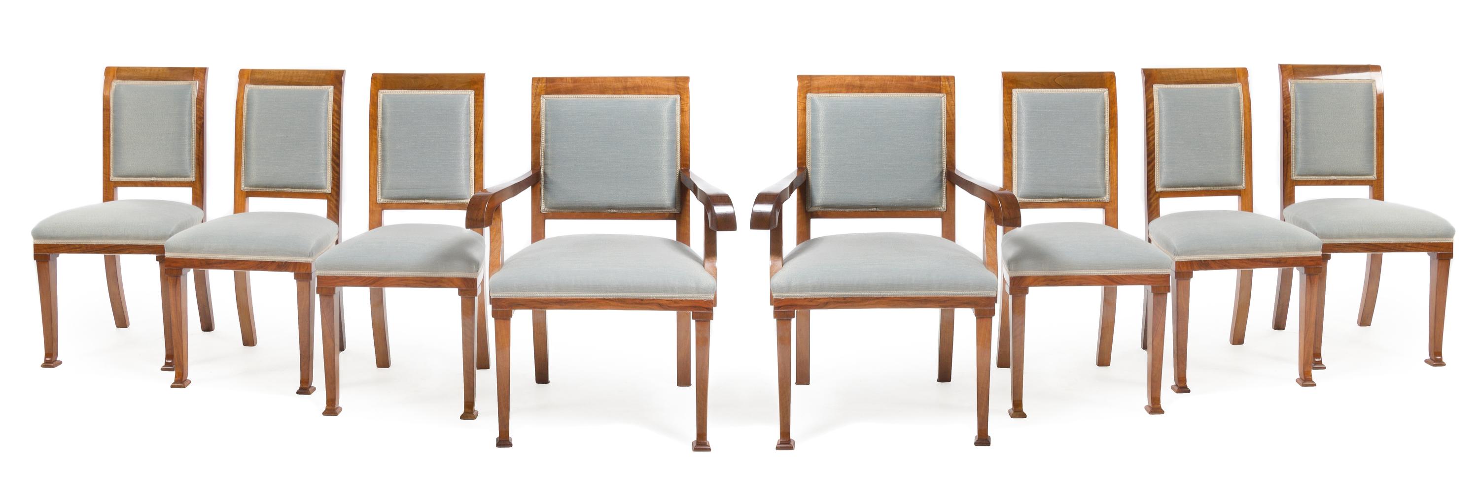 Art Deco, HUNGARY, 1930s, a set of 8 dining chairs, comprising 2 arm and 6 sides