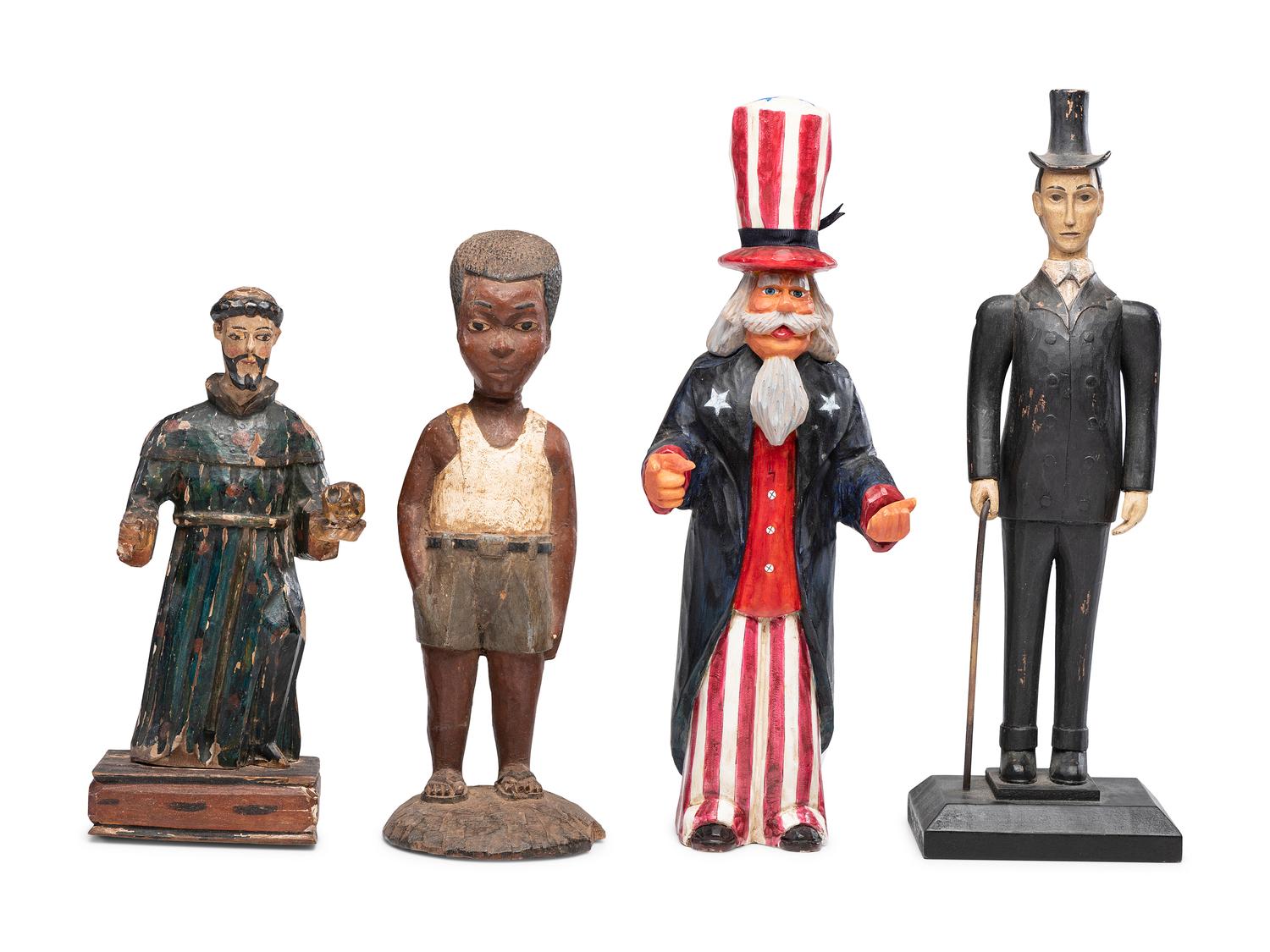 Three Carved and Painted Folk Art Figures