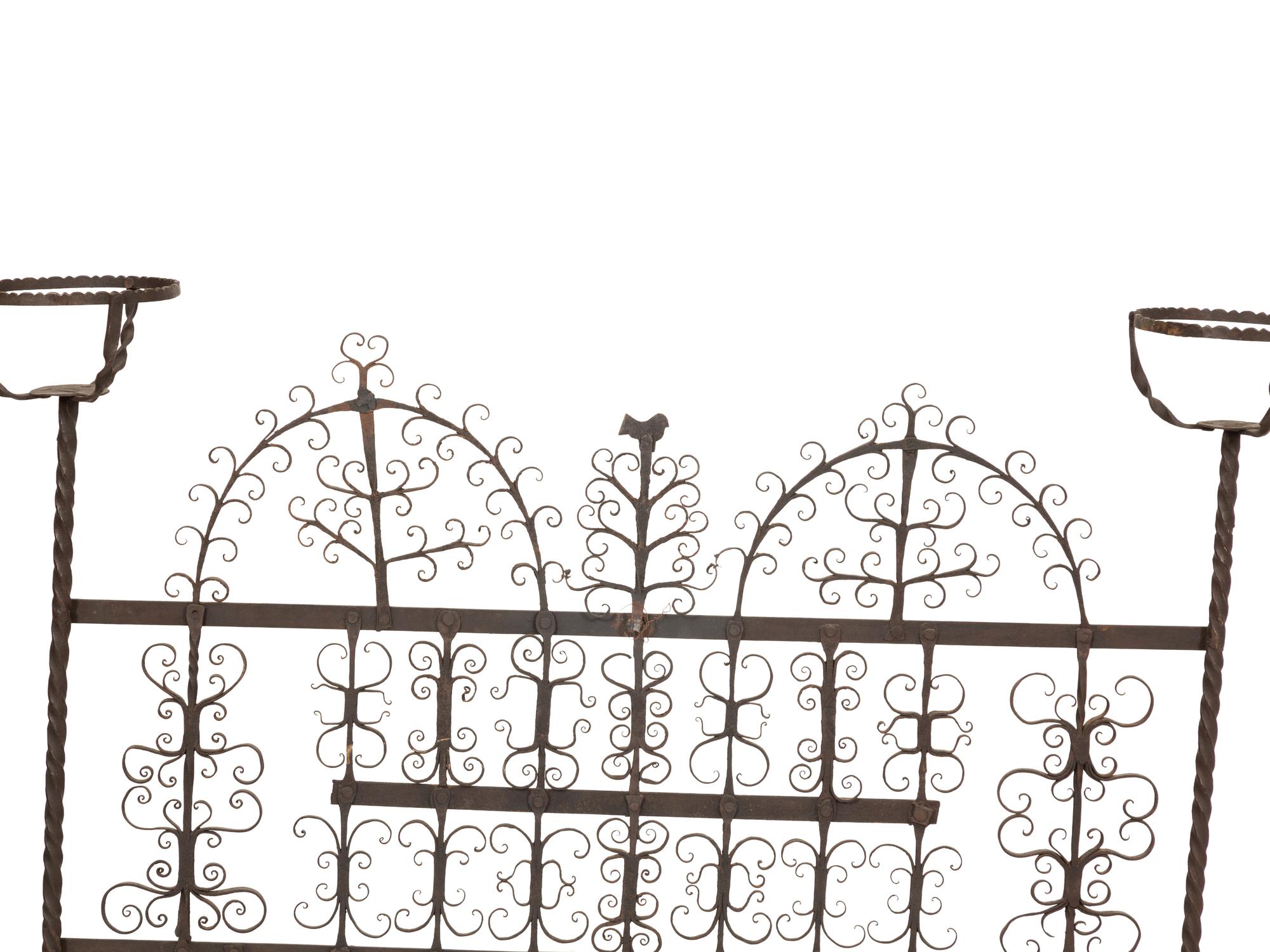 A Mizner Wrought Iron Fire Screen with Candleholders