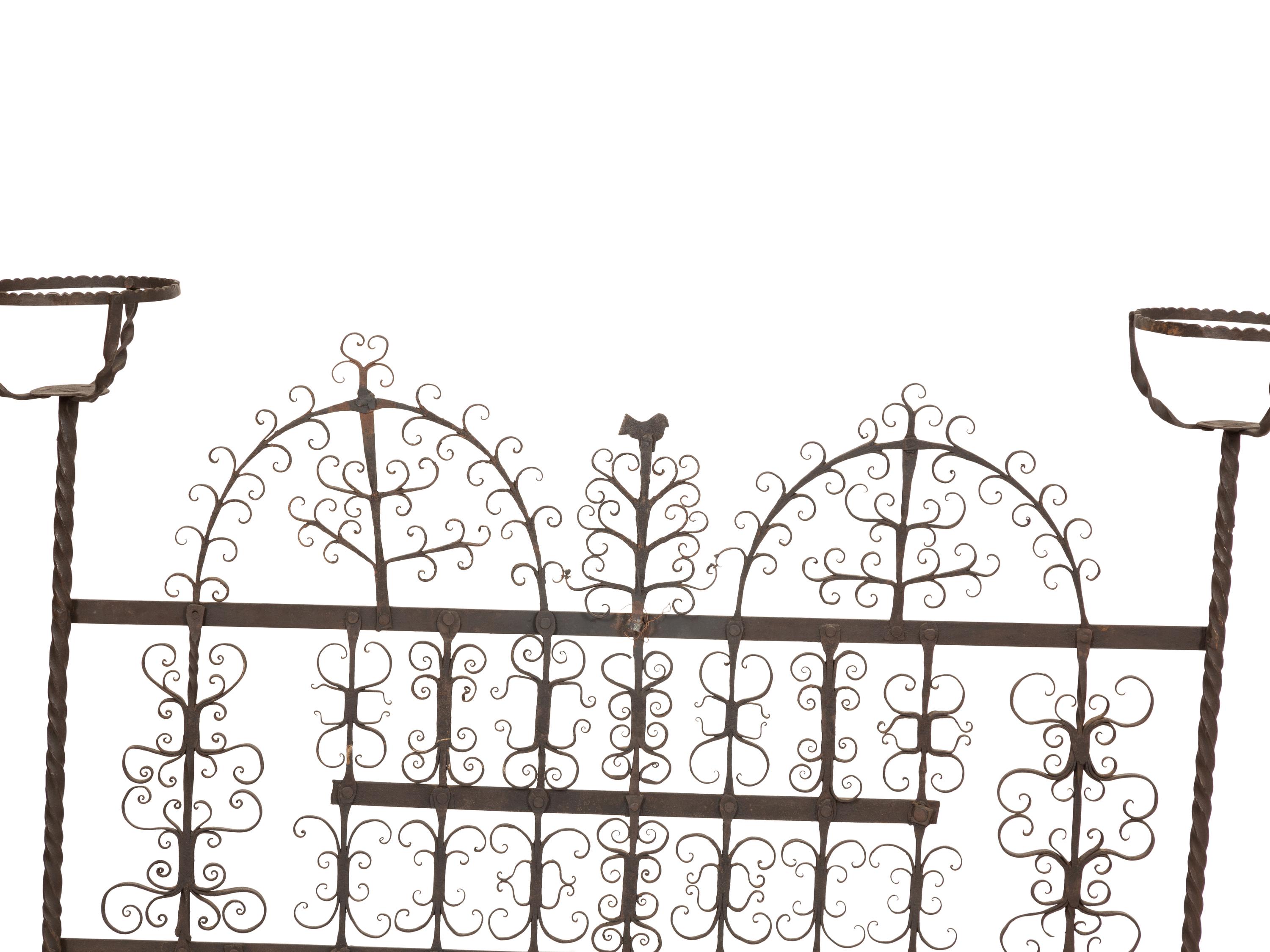 A Mizner Wrought Iron Fire Screen with Candleholders