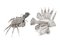 A Silver Model of a Crab and Lionfish