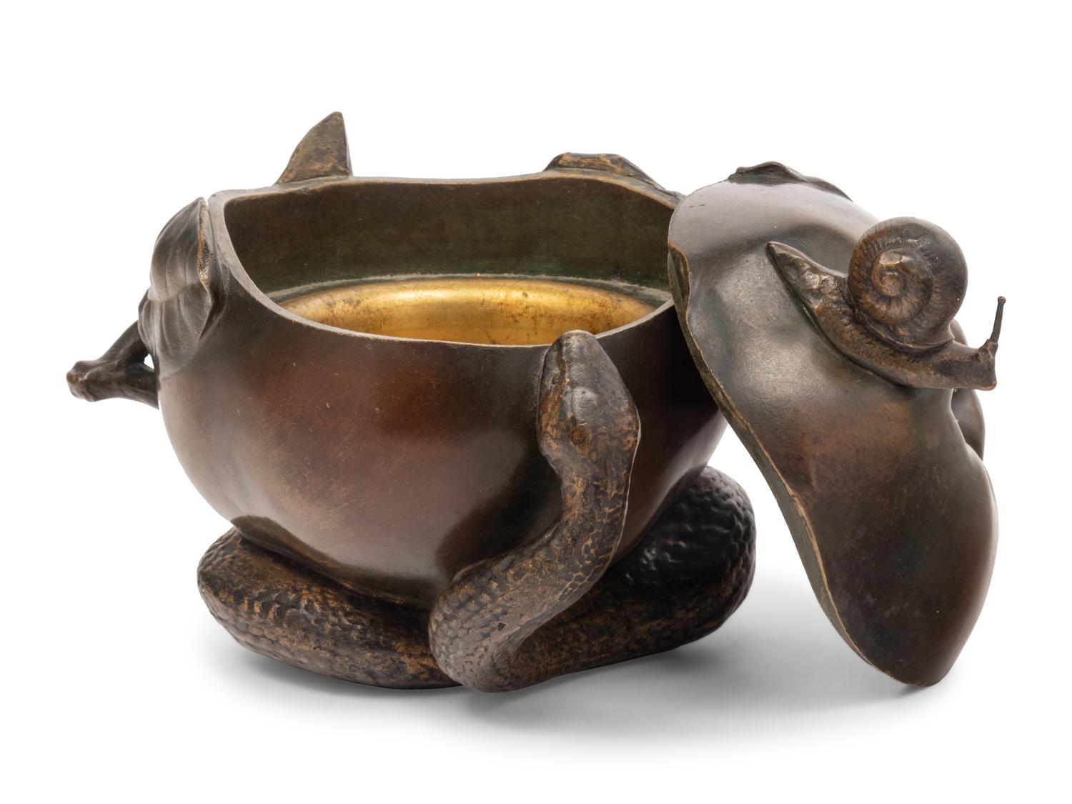 A French Art Nouveau 'Snail and Snake' Bronze Box