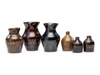 Six Fair and Amusement Park Souvenir Slip-Glazed Miniature Stoneware Vessels