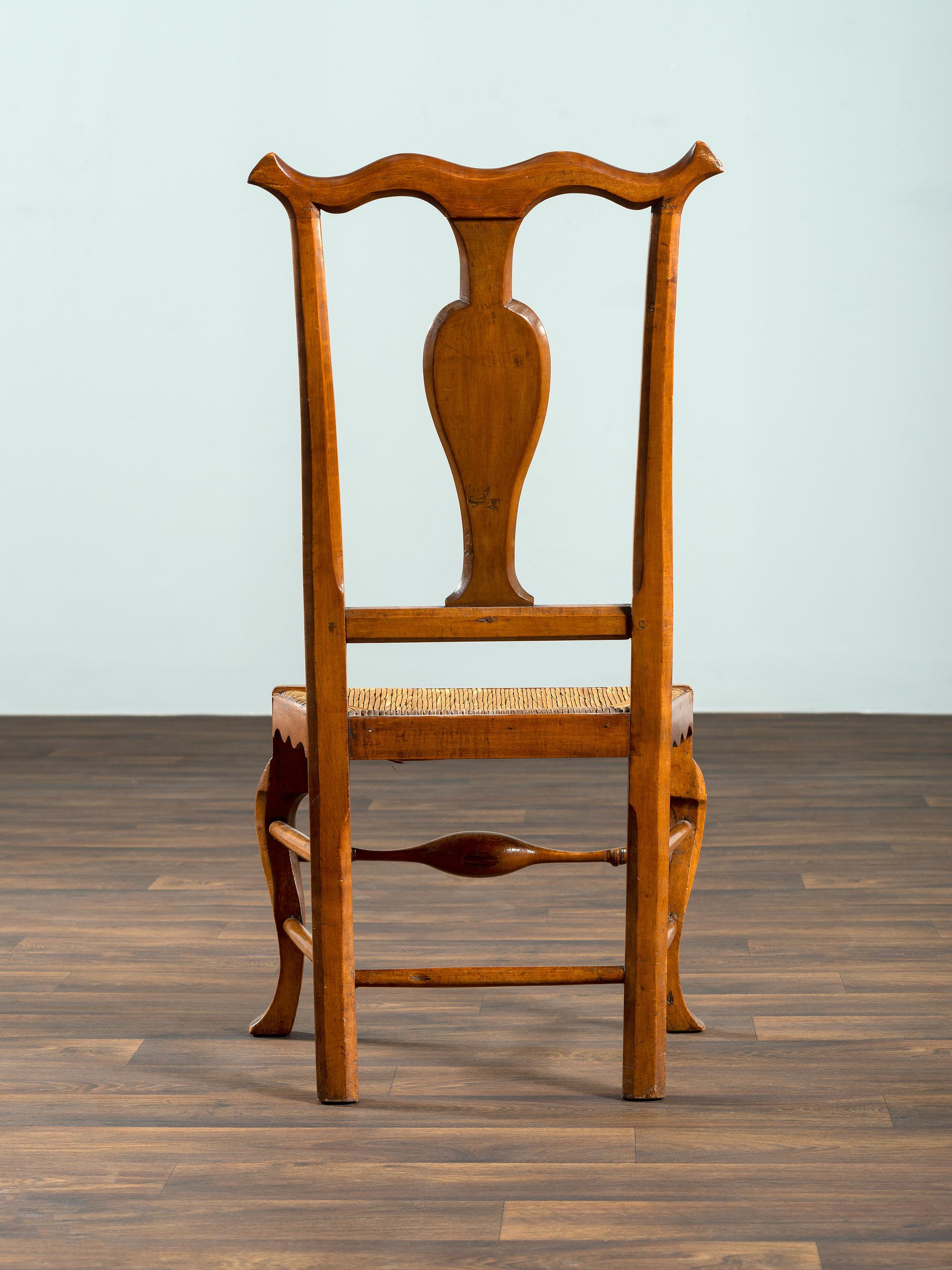 A Queen Anne Maple Rush Seat Side Chair
